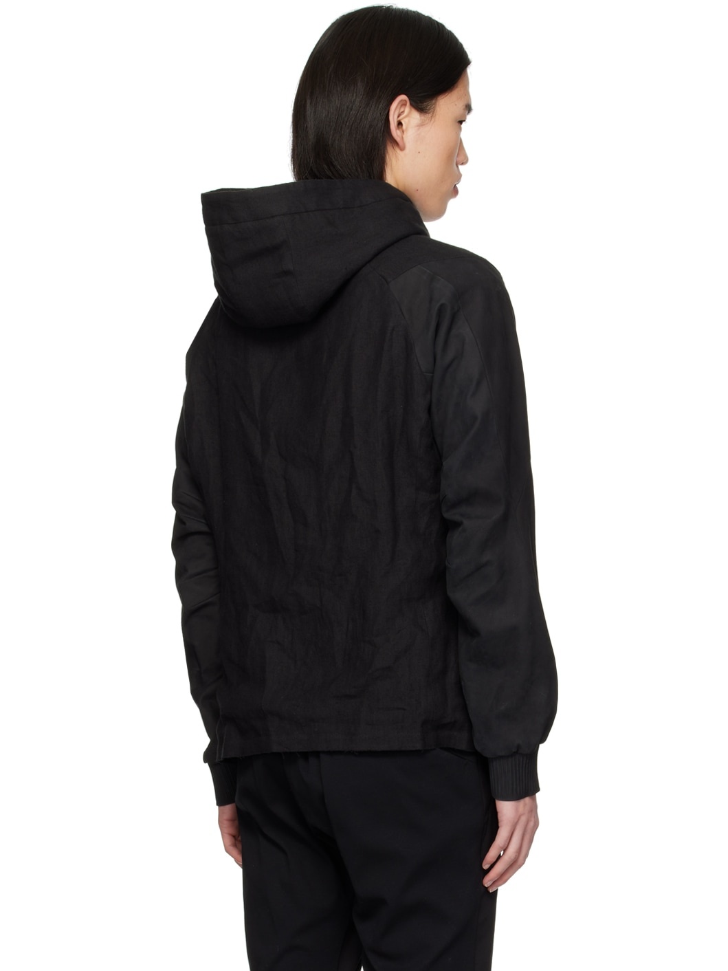 Black Hooded Leather Jacket - 3