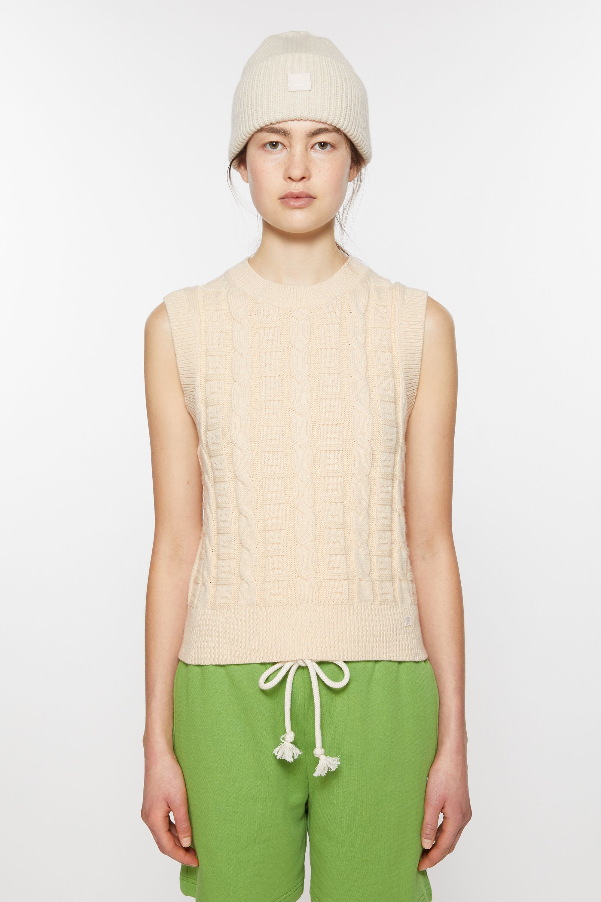 Cable wool sleeveless jumper - Oatmeal melange - 2