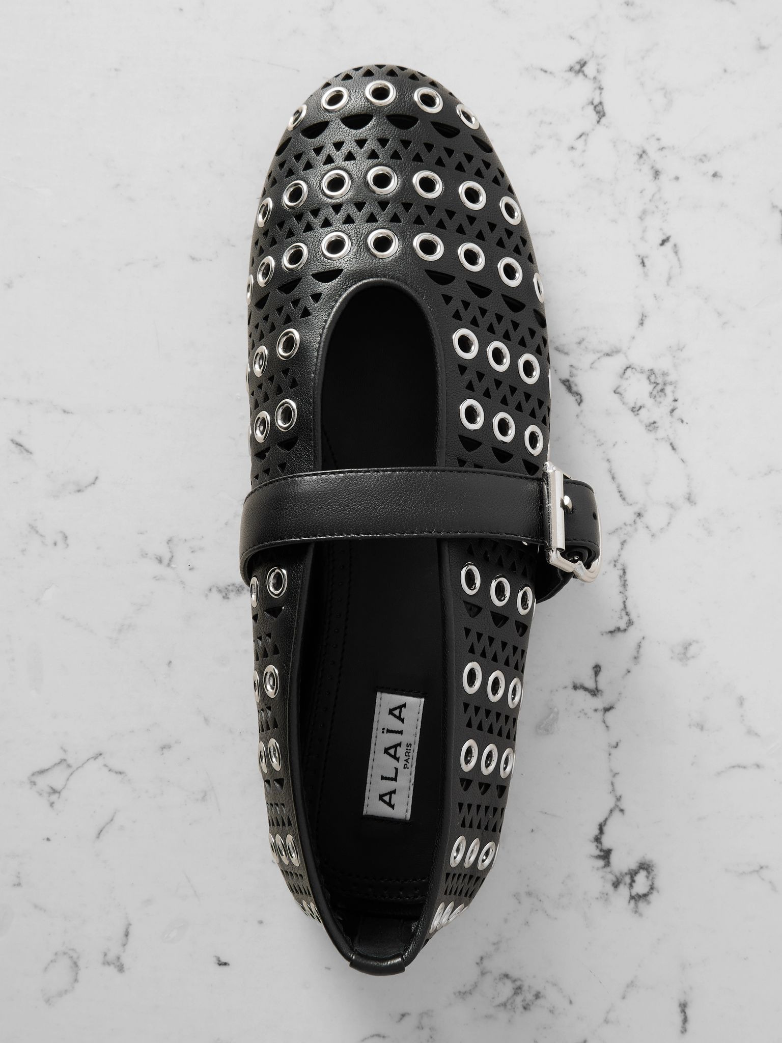 Vienne perforated eyelet-embellished leather ballet flats Black - 5