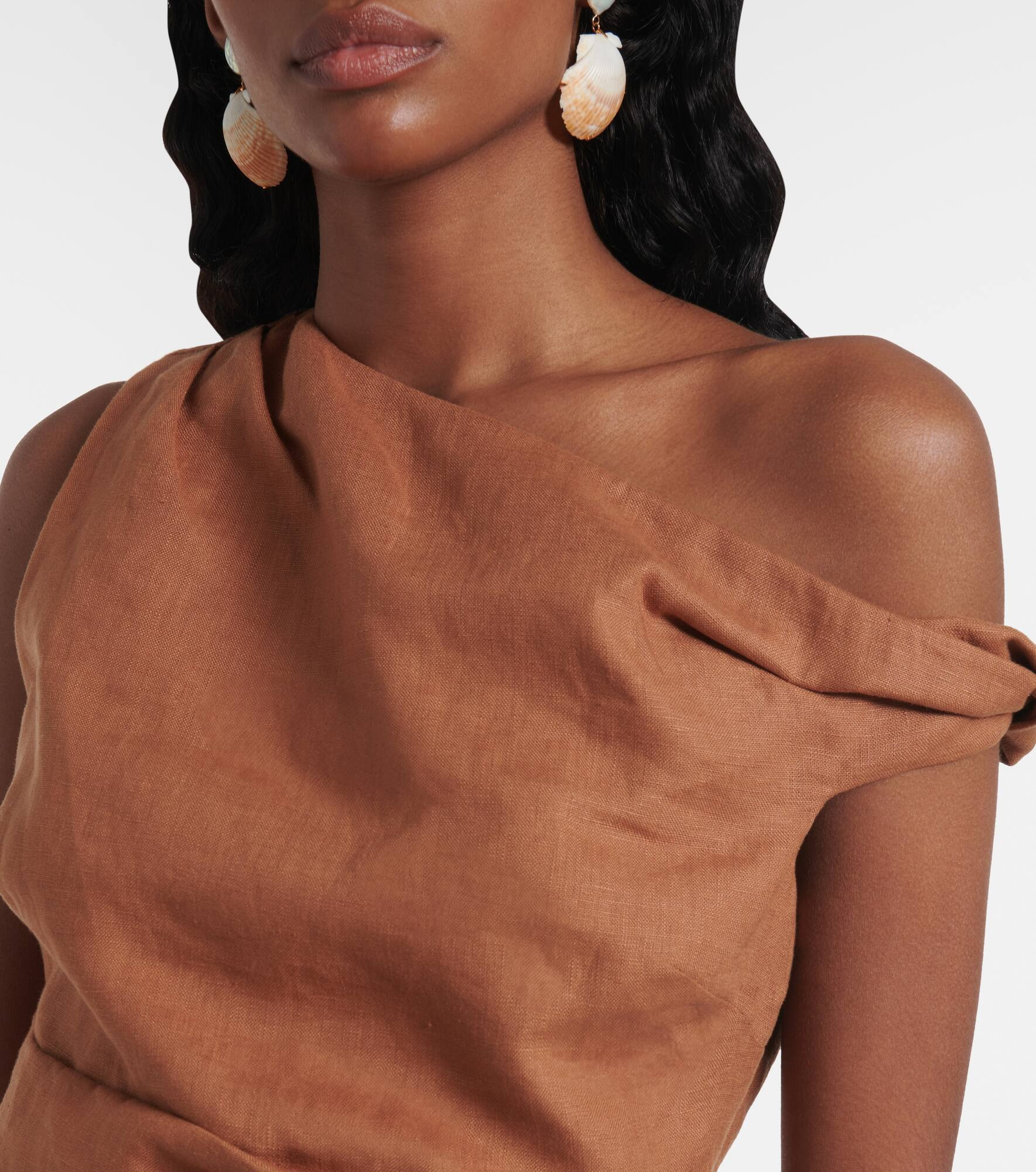 Asymmetric draped linen top - 4