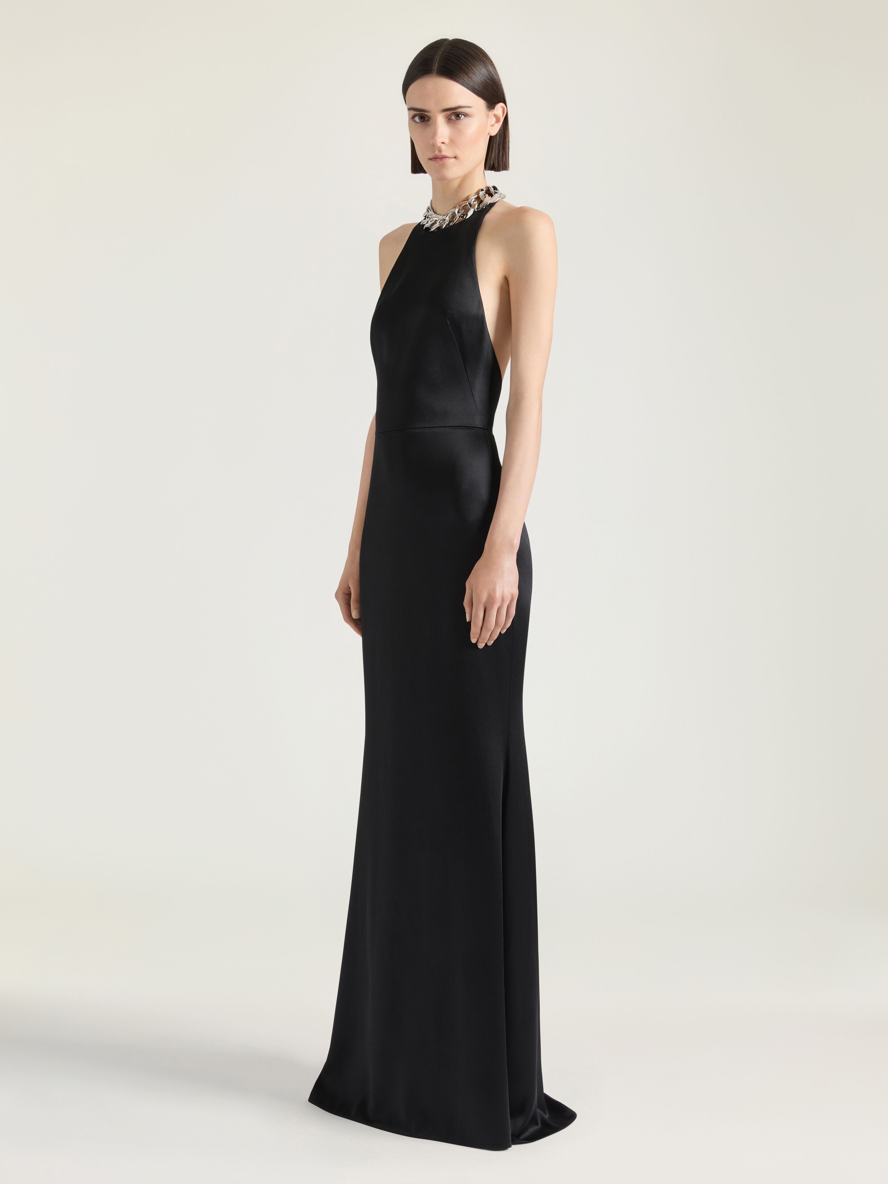 HALTER NECK DRESS IN CREPE AND SATIN - 3