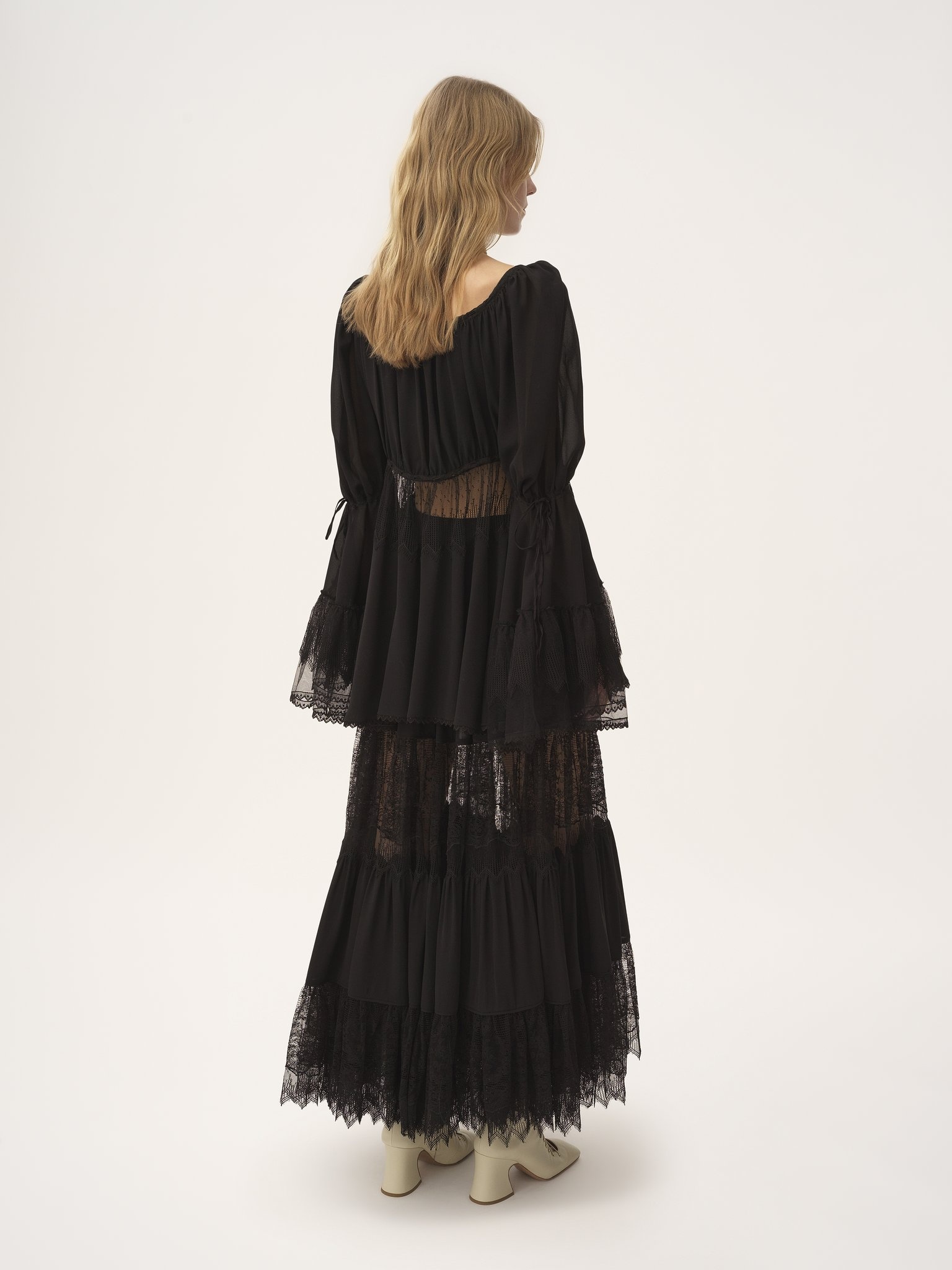 SCOOP-NECK PUFF-SLEEVE TOP IN SILK GEORGETTE & LACE - 6