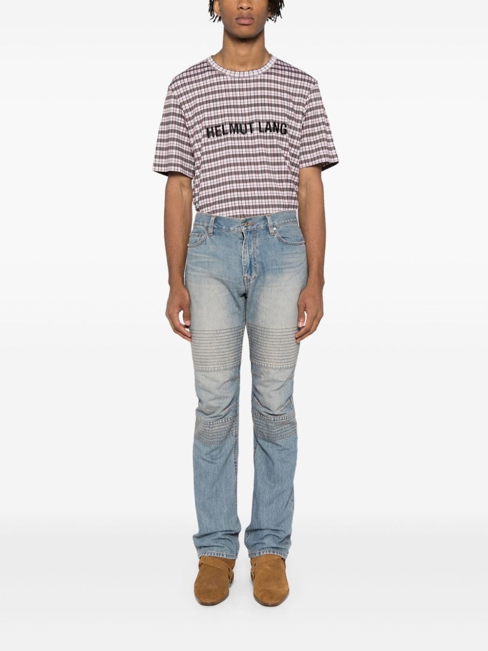 logo-print checked T-shirt - 2