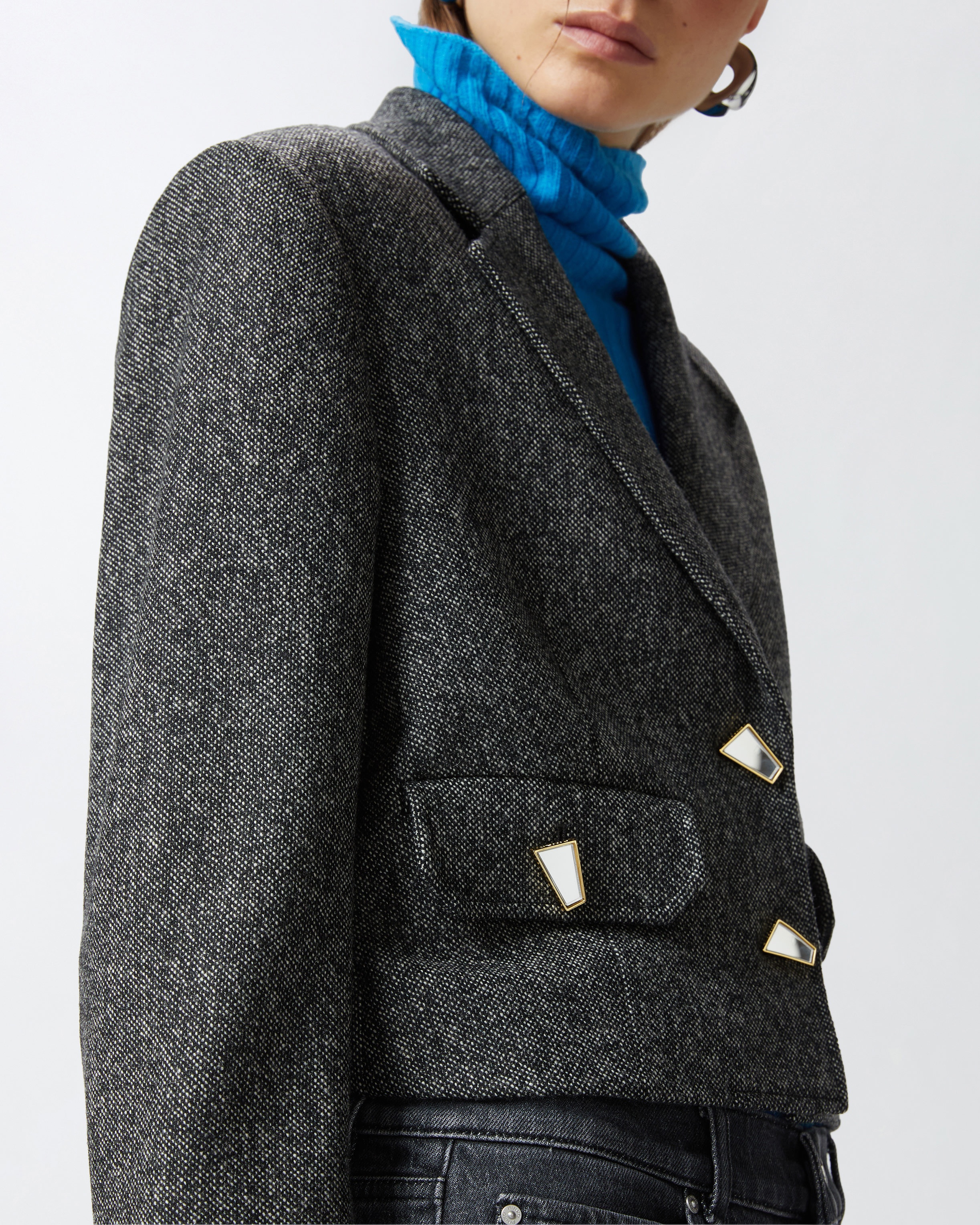 SHORT JACKET WITH GEOMETRIC MIRROR-FINISH BUTTONS - 5