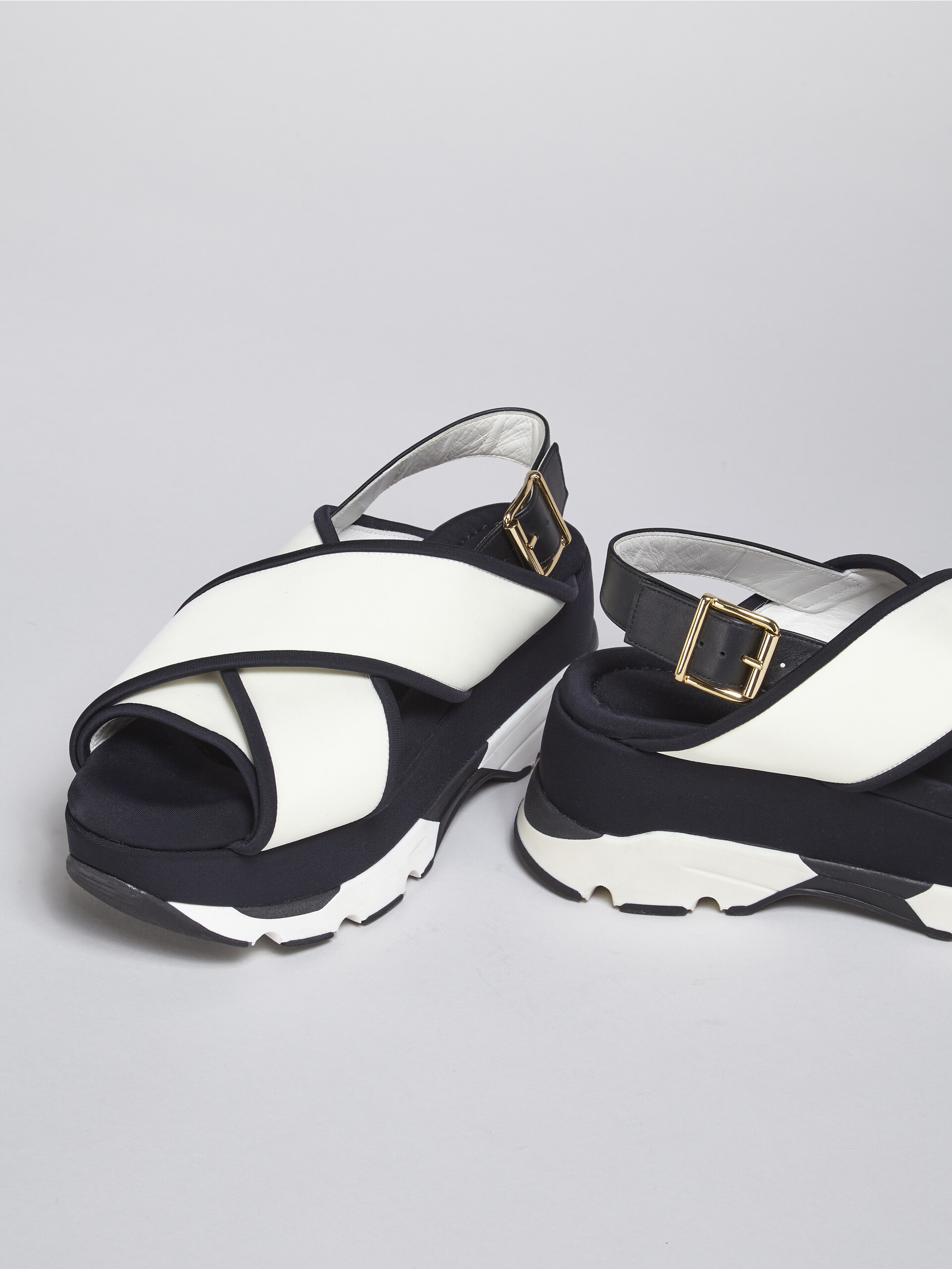 WHITE BLACK TECH FABRIC CRISS-CROSS WEDGE SANDAL - 5