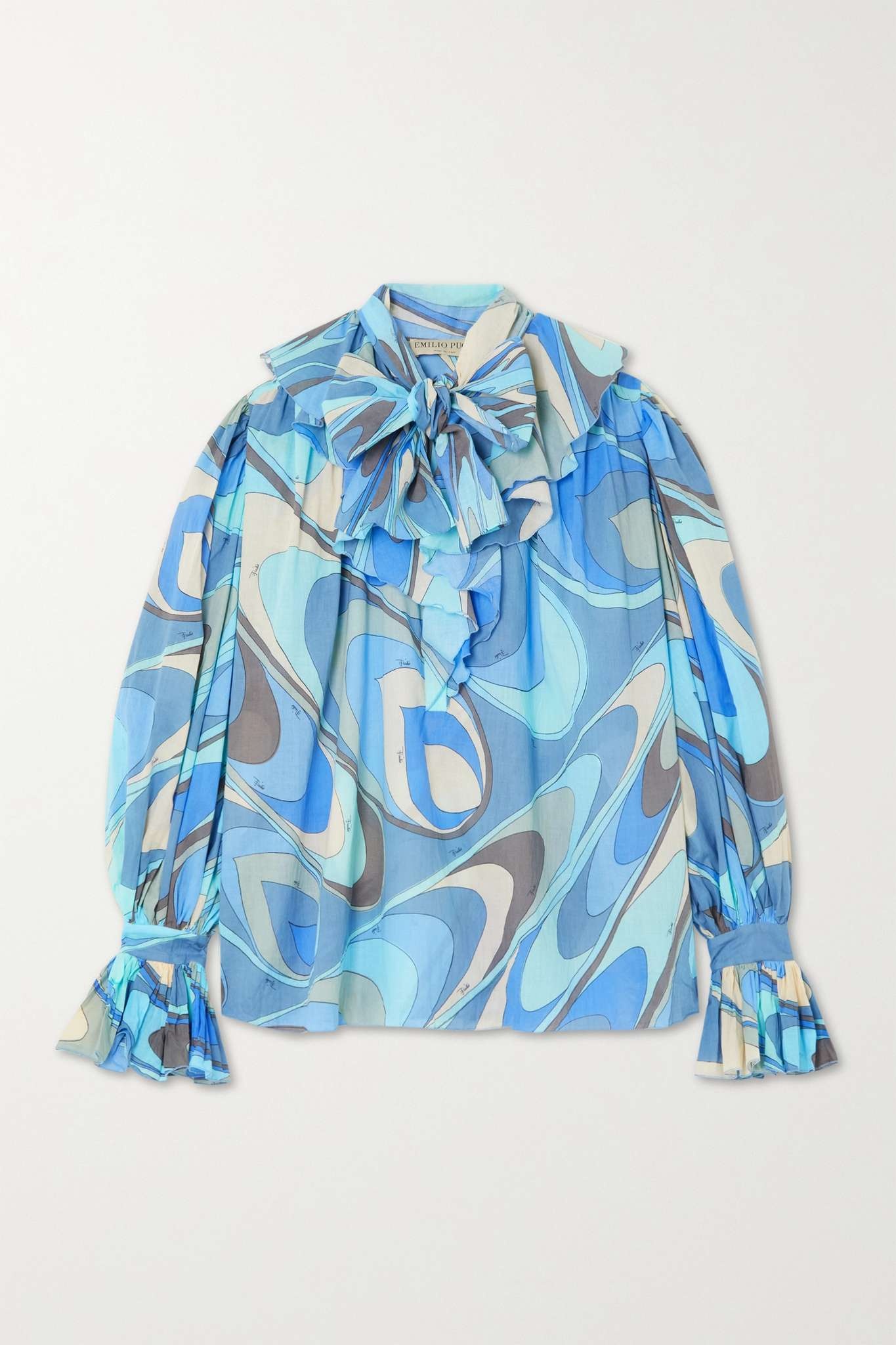 Onde ruffled printed cotton-voile blouse - 1