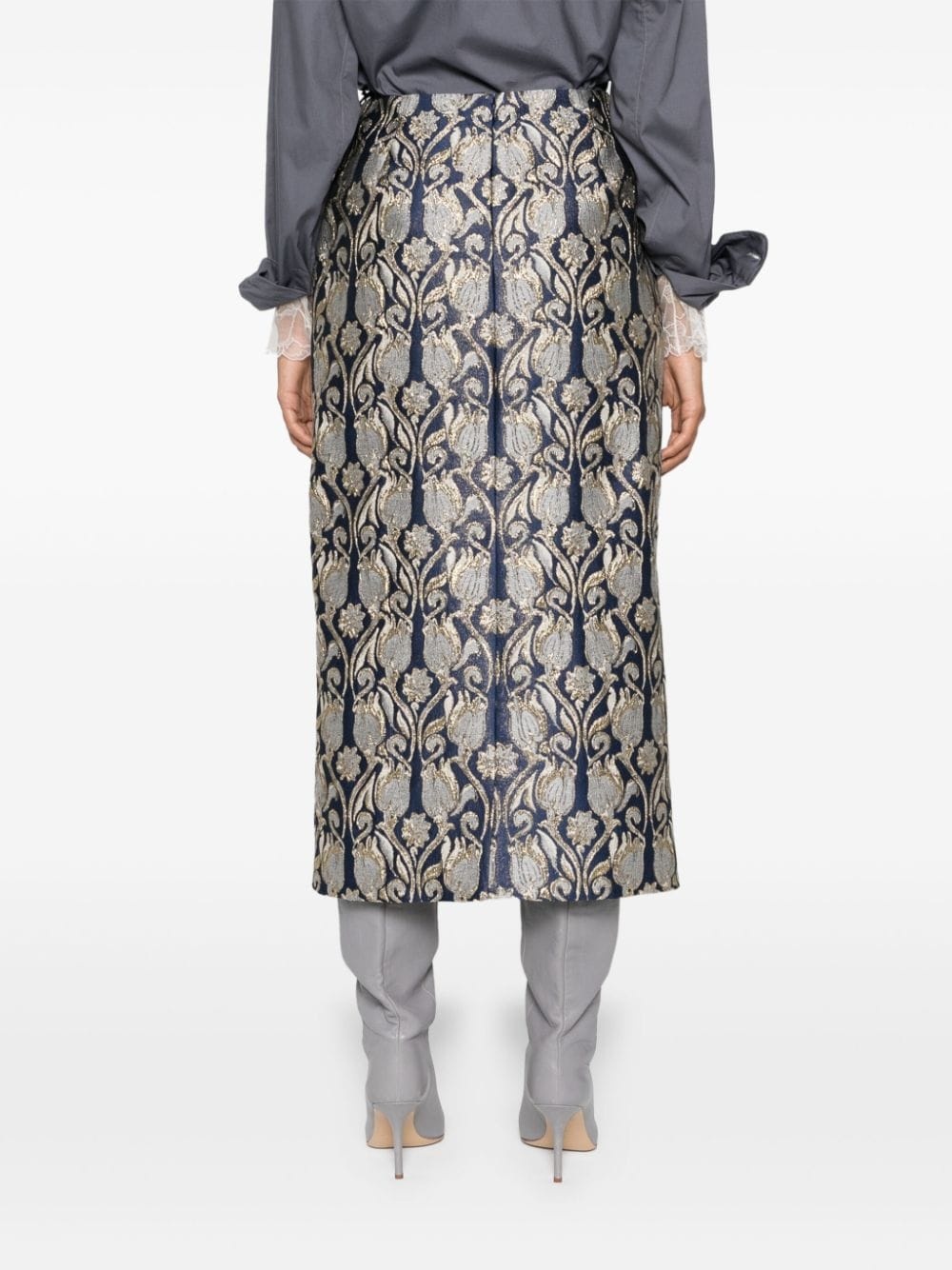 floral brocade-effect skirt - 4