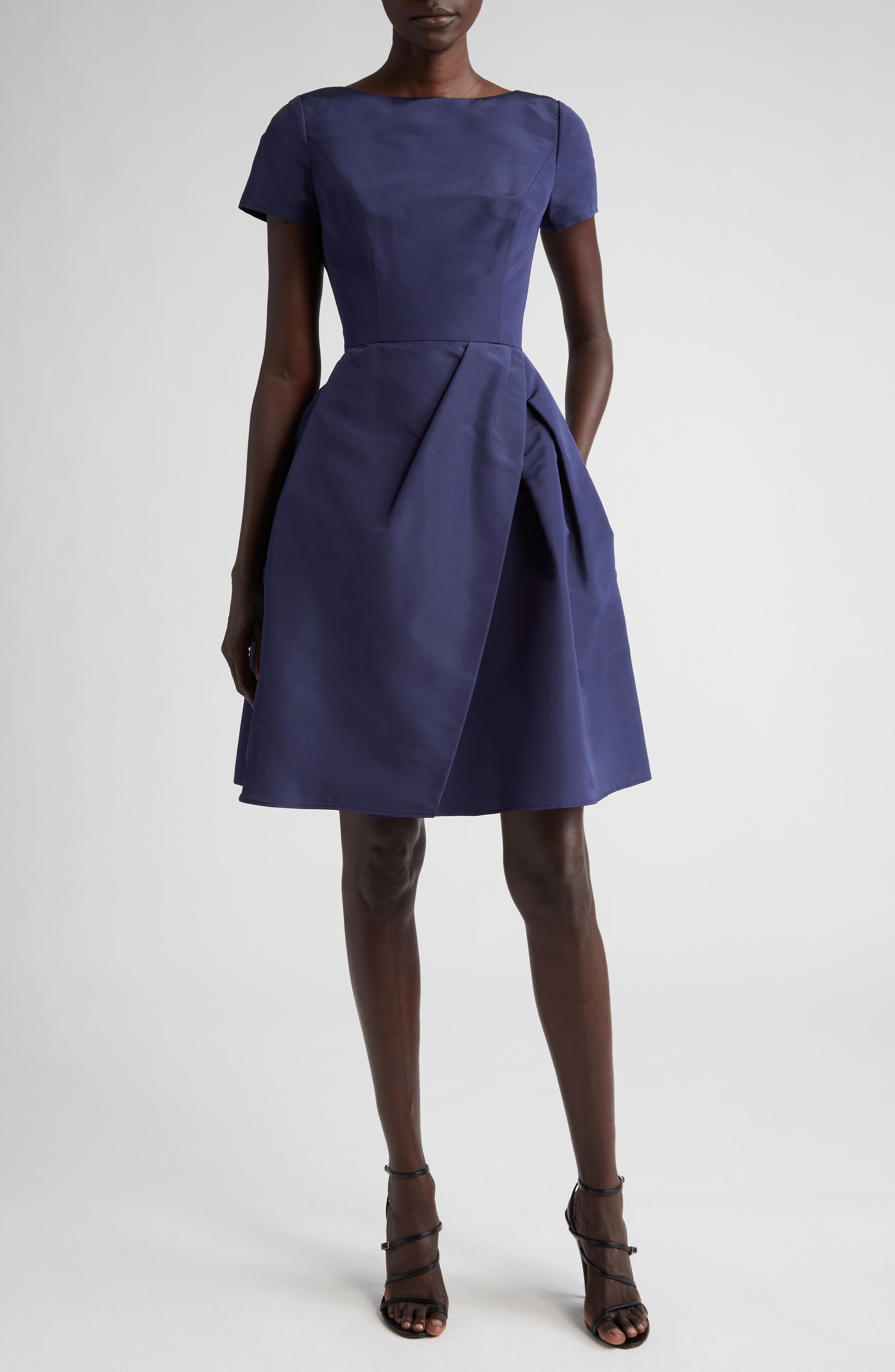 Carolina Herrera Beatuea Neck Silk A-Line Dress in Midnight at Nordstrom - 5
