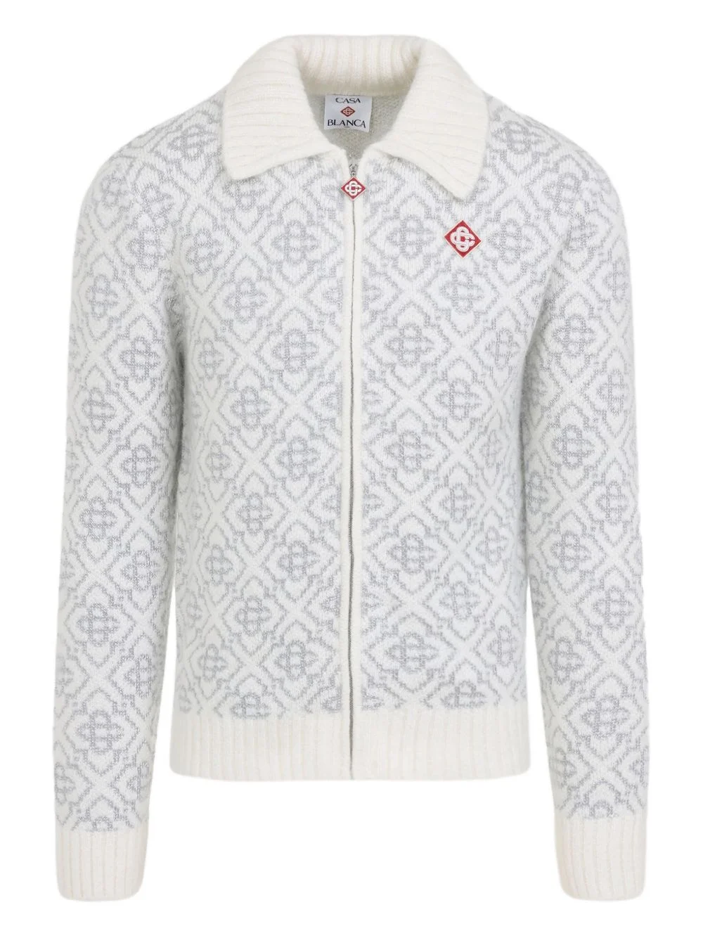 logo-pattern zip-fastening cardigan - 1