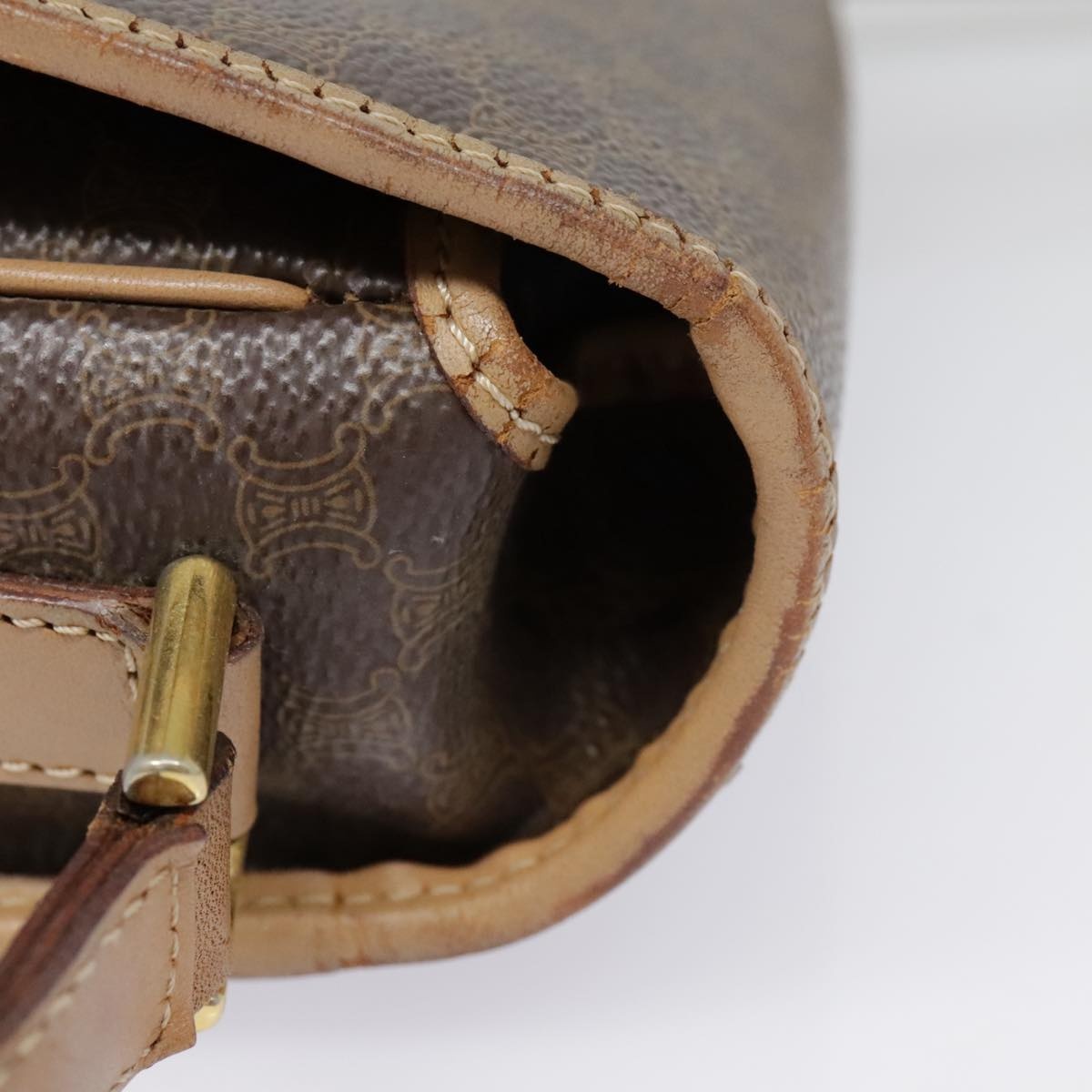 CELINE Macadam Canvas Circle Shoulder Bag Pvc Leather Brown Gold - 6