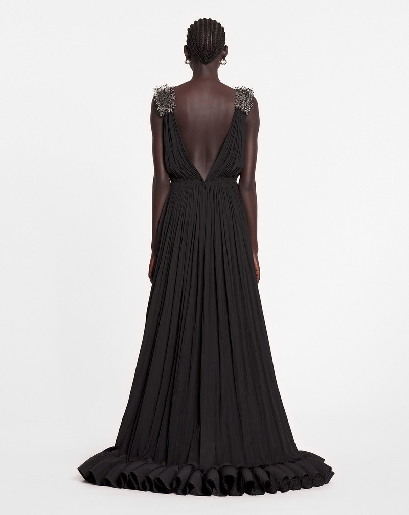 LONG EMBROIDERED CHARMEUSE EVENING GOWN 4