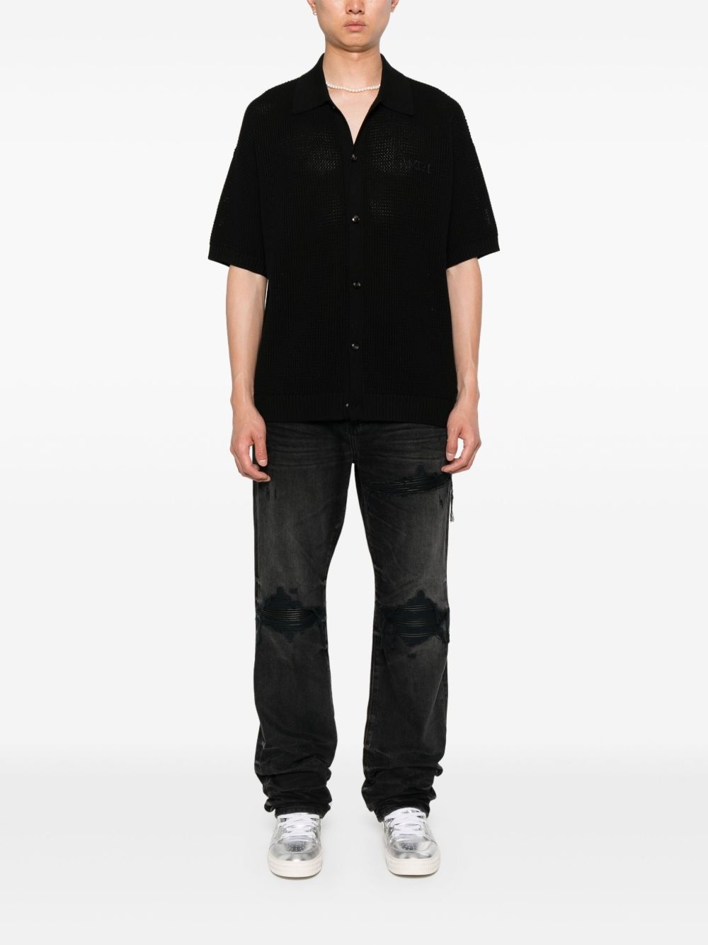 crochet-knit mesh shirt - 2
