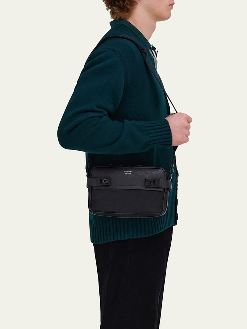 FERRAGAMO Men's Twins Nylon and Leather Shoulder Bag outlook