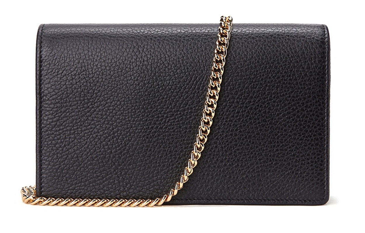 (WMNS) Gucci Marmont Leather Mini Chain Bag 'Black Gold' 497985-CAO0G-1000 - 3