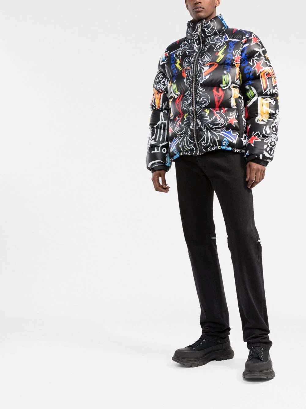 Skull and Plein print puffer jacket - 2