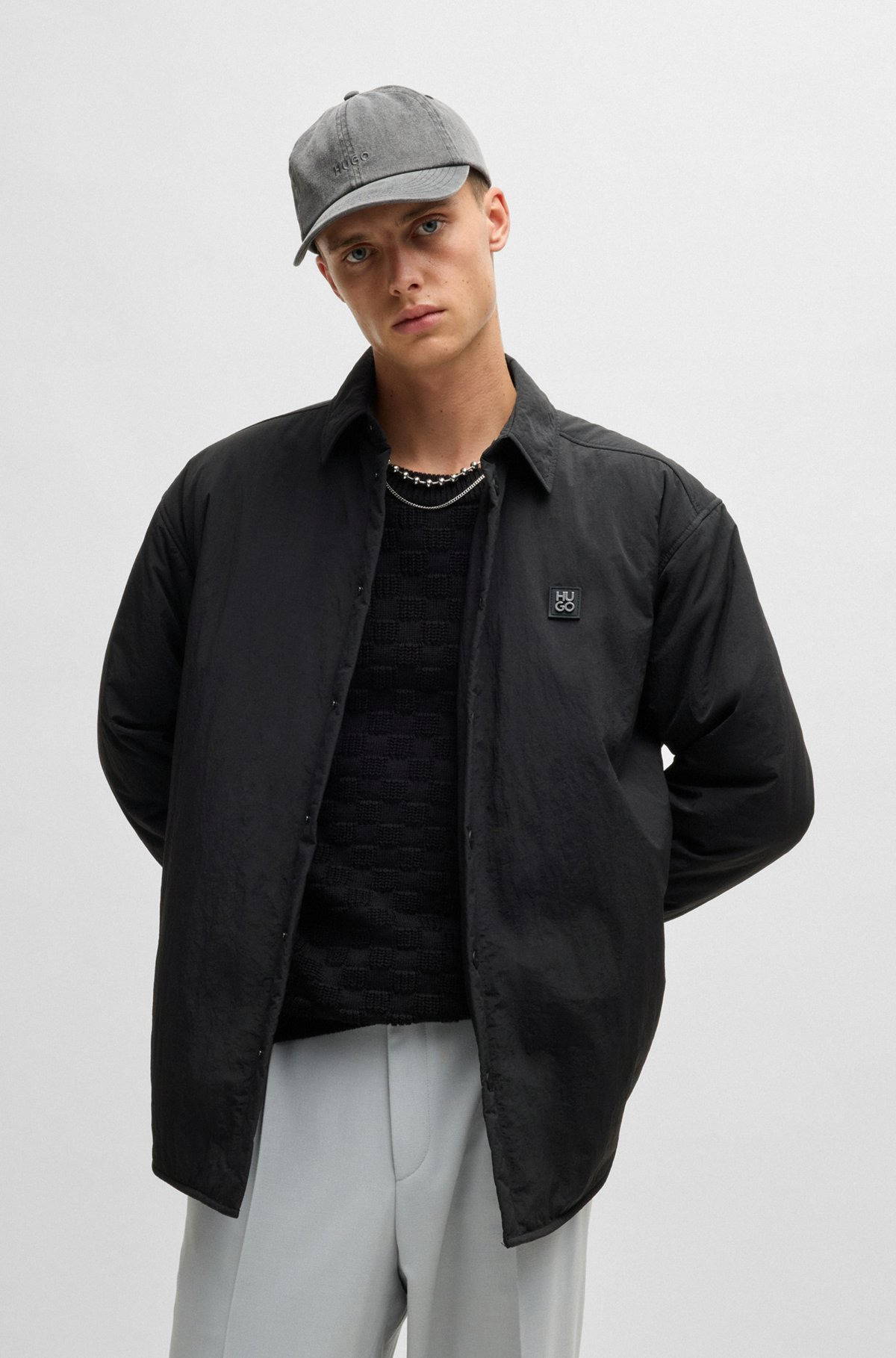 OVERSIZE-FIT PADDED OVERSHIRT WITH STACKED-LOGO BADGE - 6
