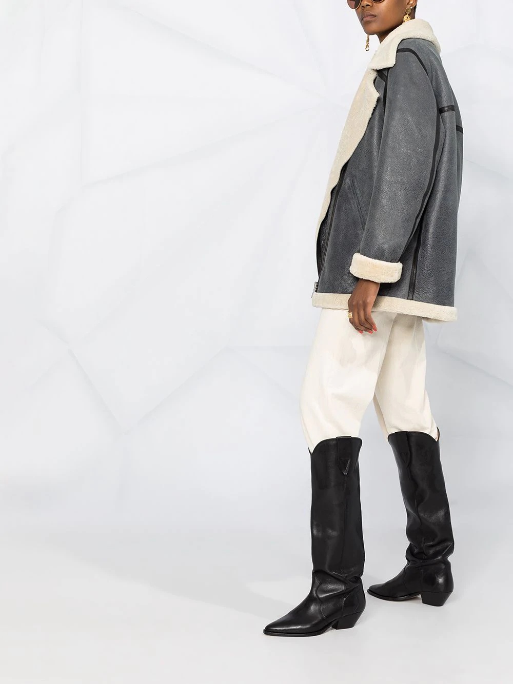 oversized shearling-lined coat - 6