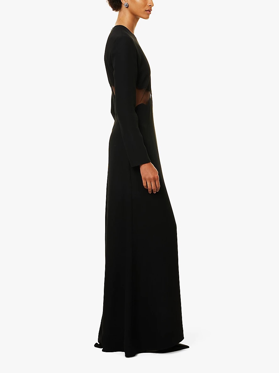 Round-neck mesh-panel slim-fit silk gown - 3