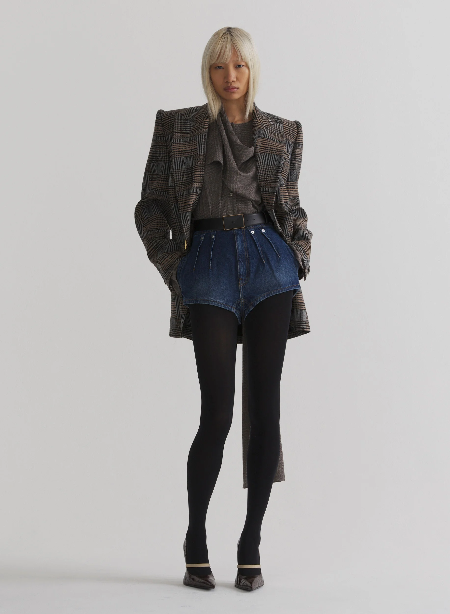 washed denim tailored shorts - 1