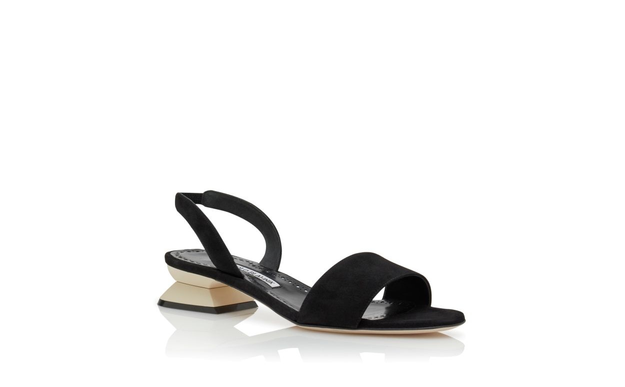 Black and Ivory Suede Slingback Sandals - 3