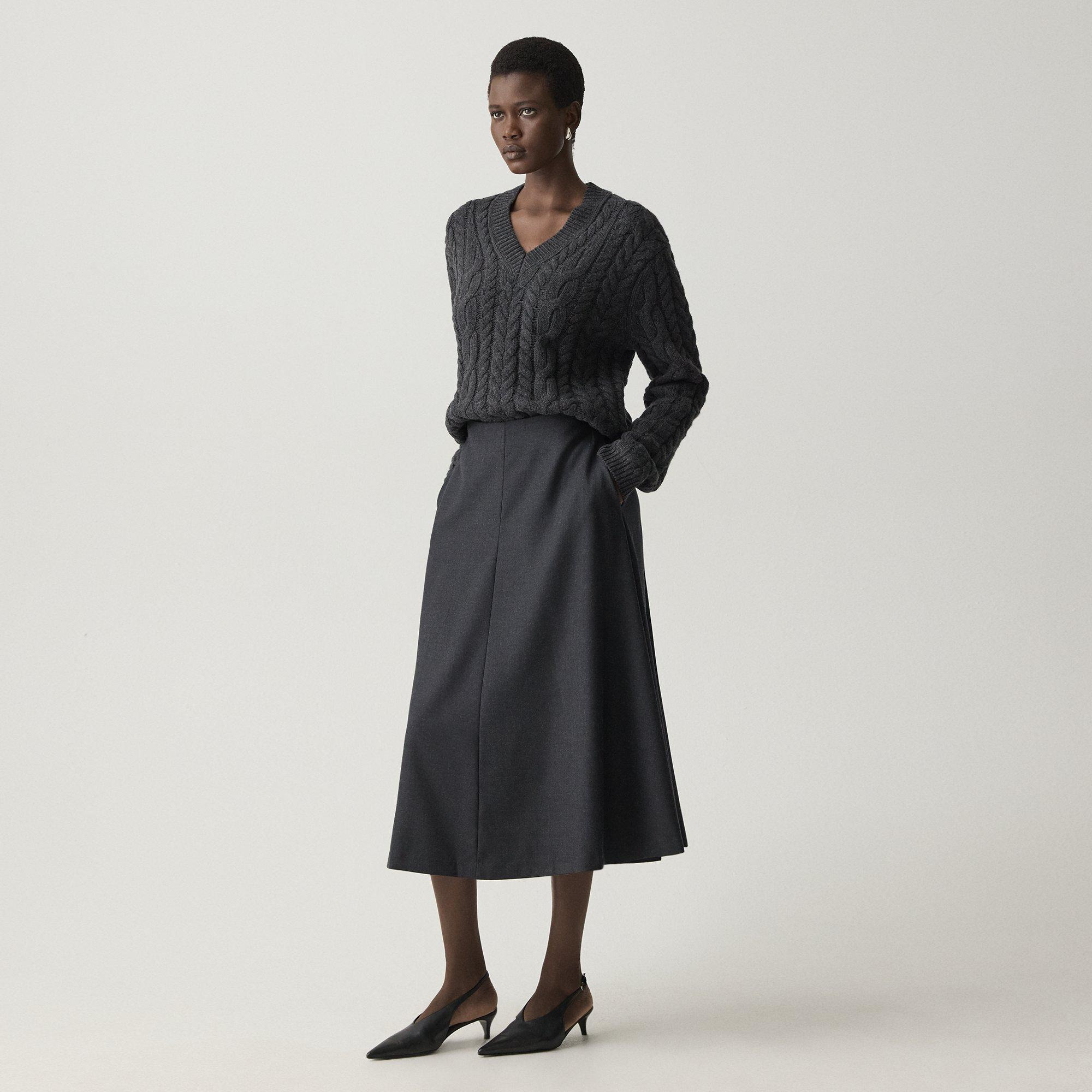 Flared Midi Skirt in Wool-Blend Flannel - 3