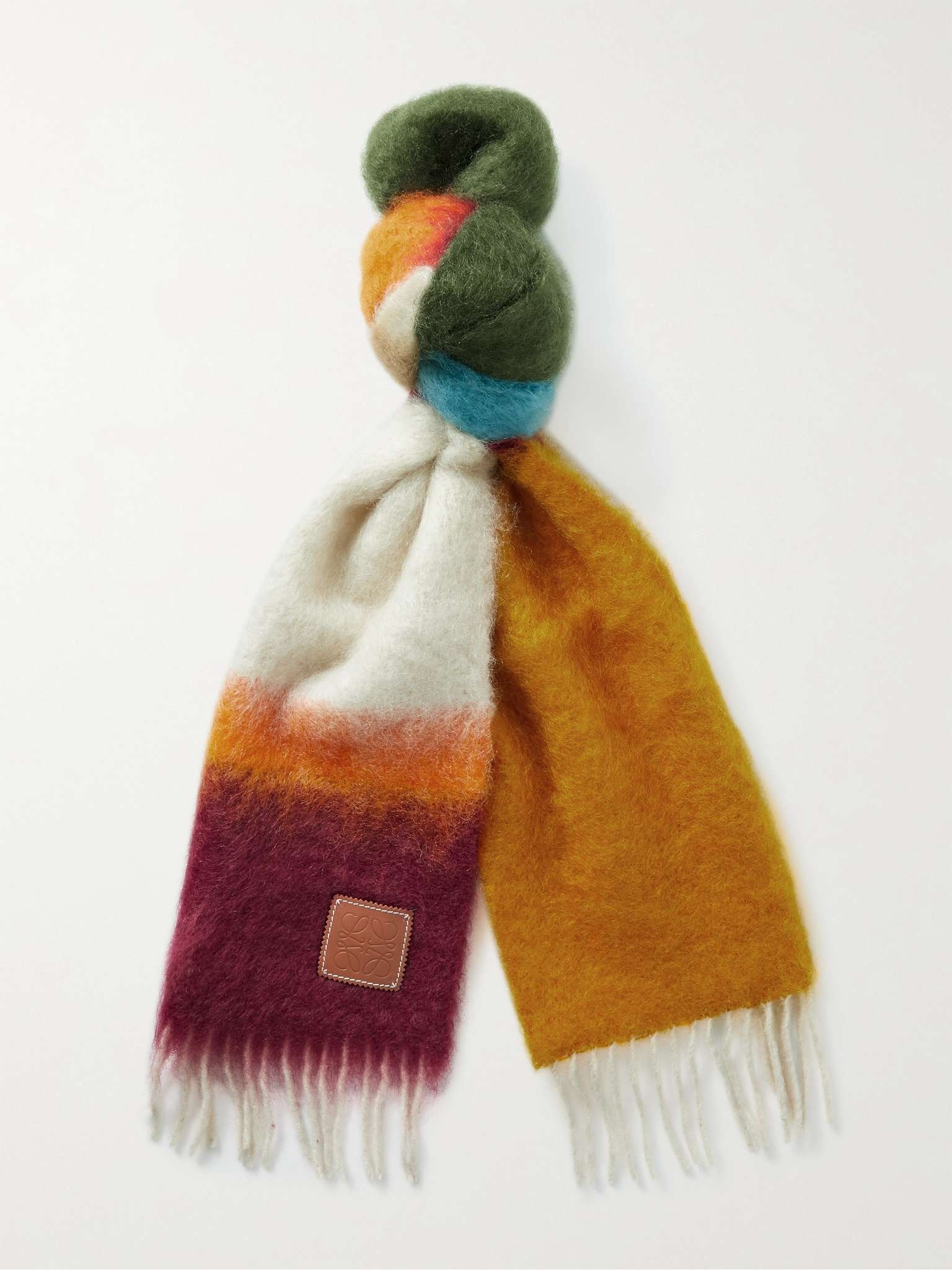 Logo-Appliquéd Fringed Striped Mohair-Blend Scarf - 1