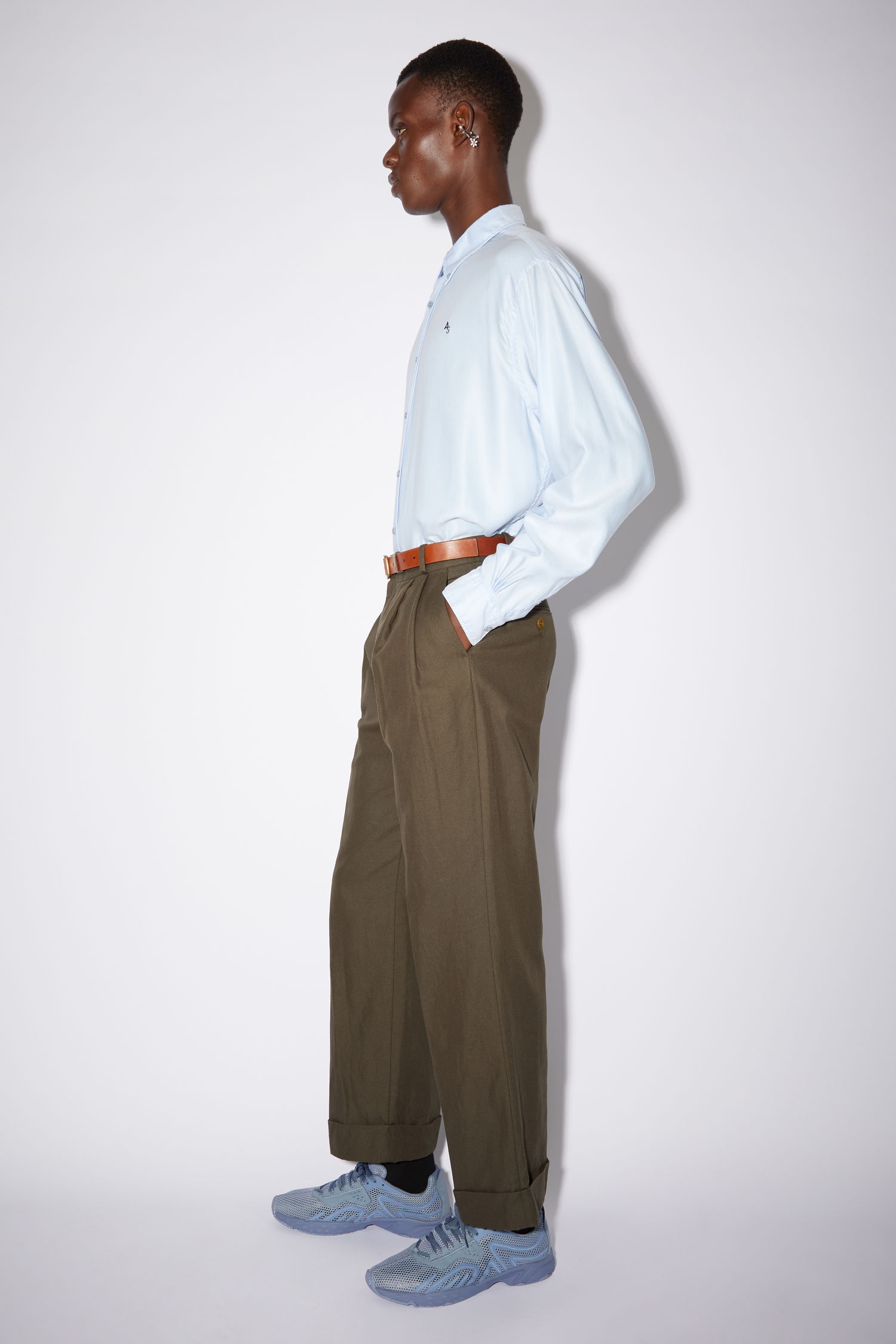 Linen blend trousers - Dark Olive - 4