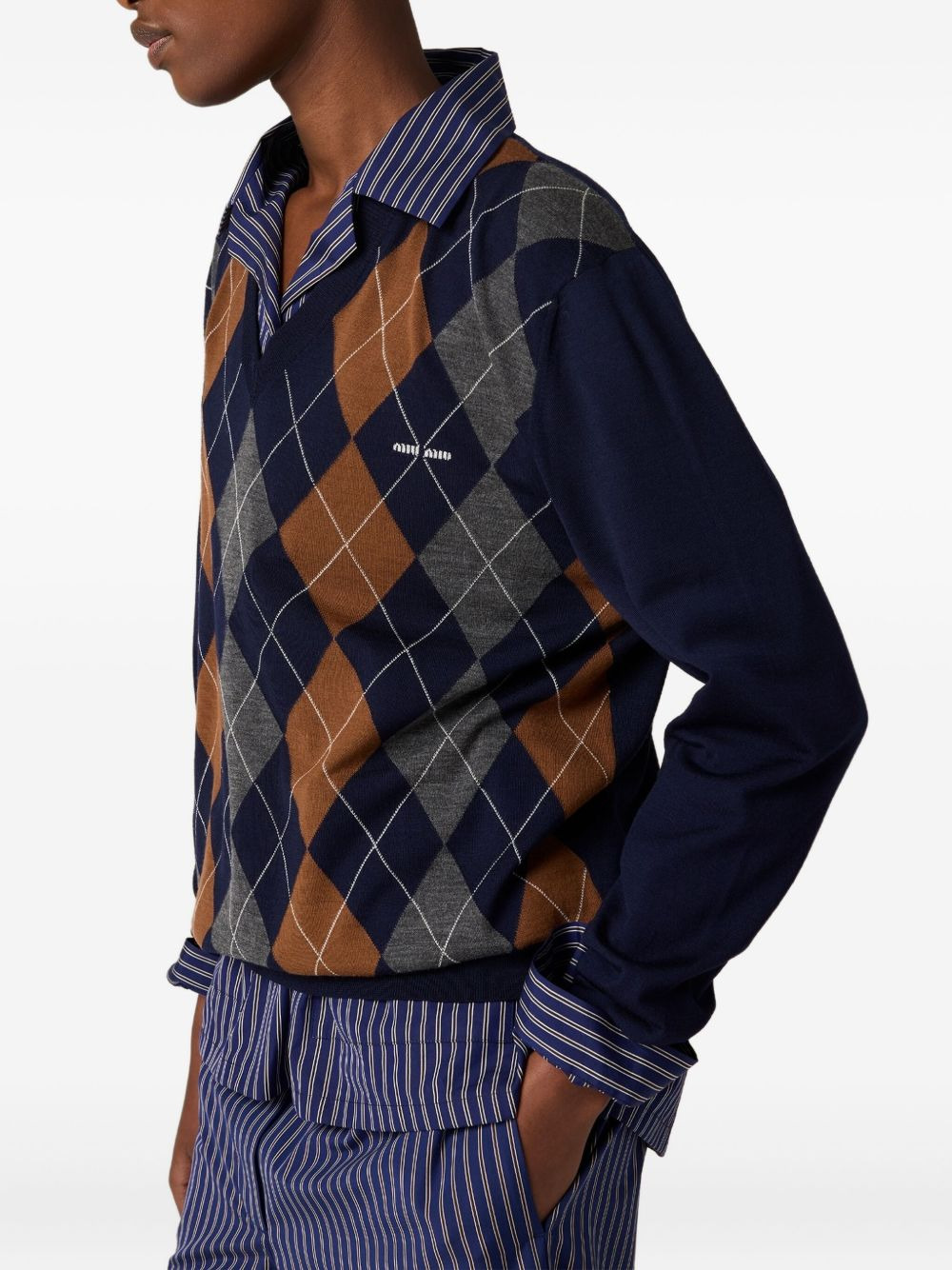 argyle V-neck wool sweater - 4