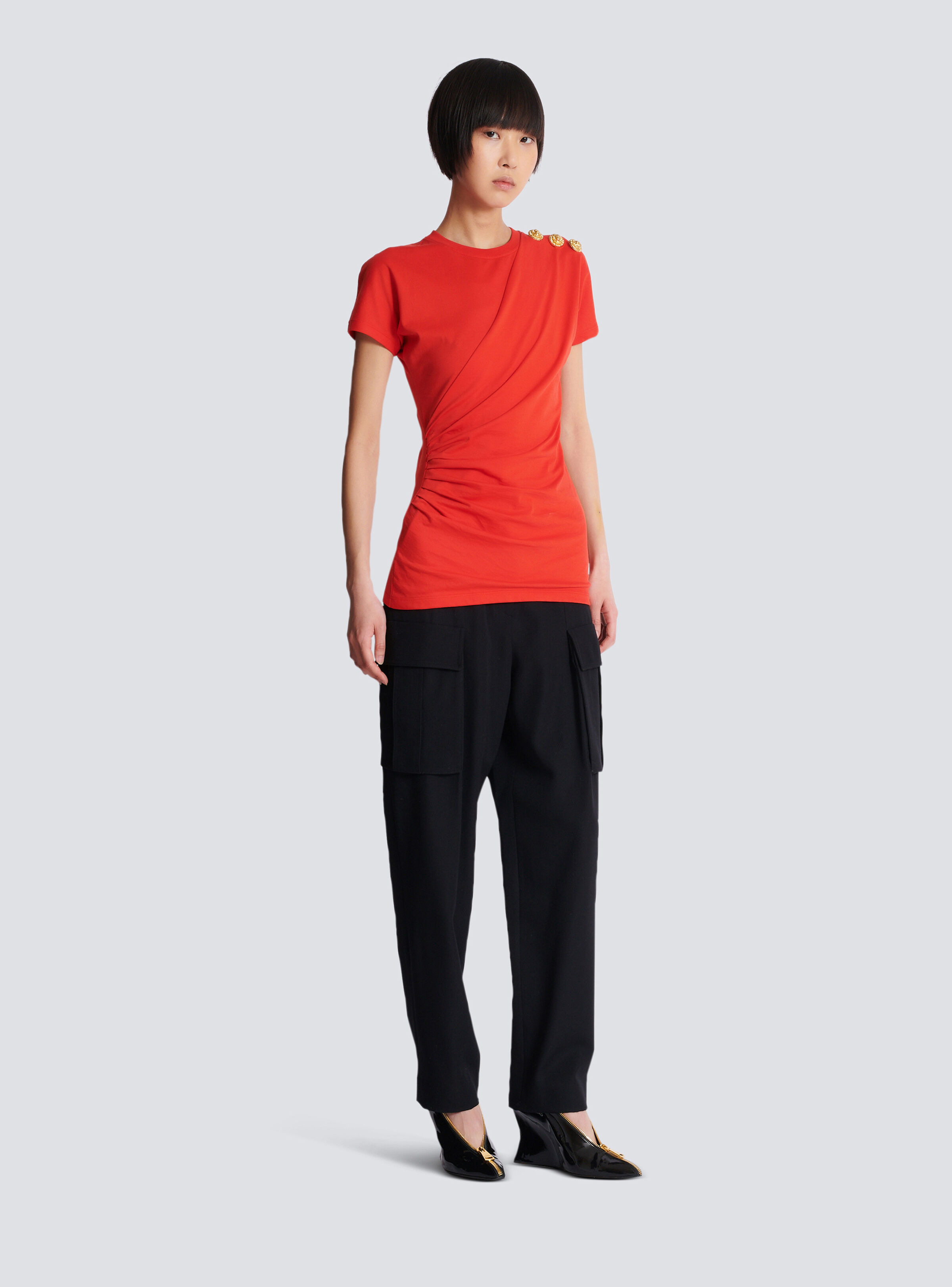 Short-sleeved draped jersey T-shirt - 3