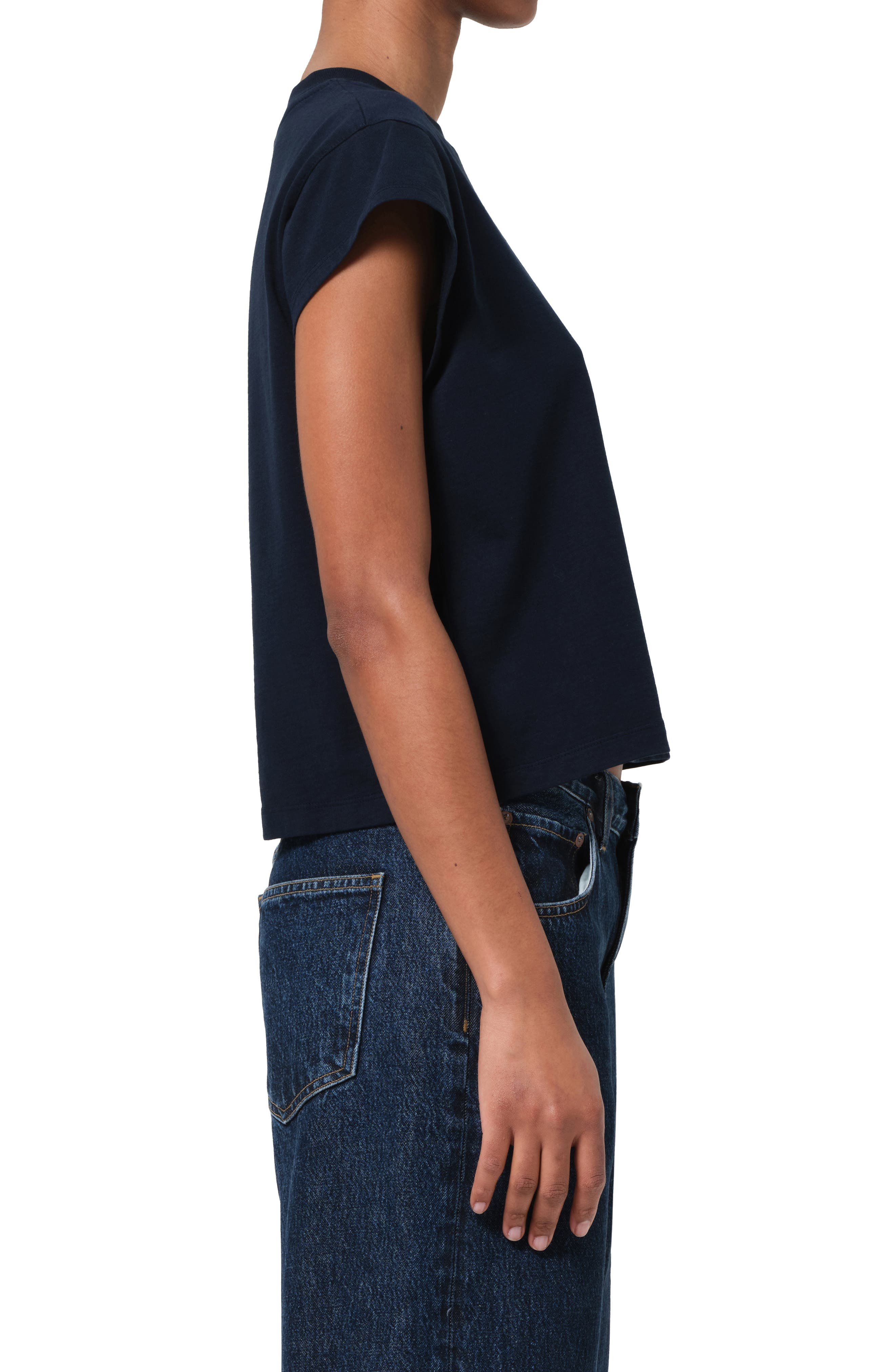 AGOLDE Bryce Cap Sleeve T-Shirt in Storm Dark Navy at Nordstrom - 3