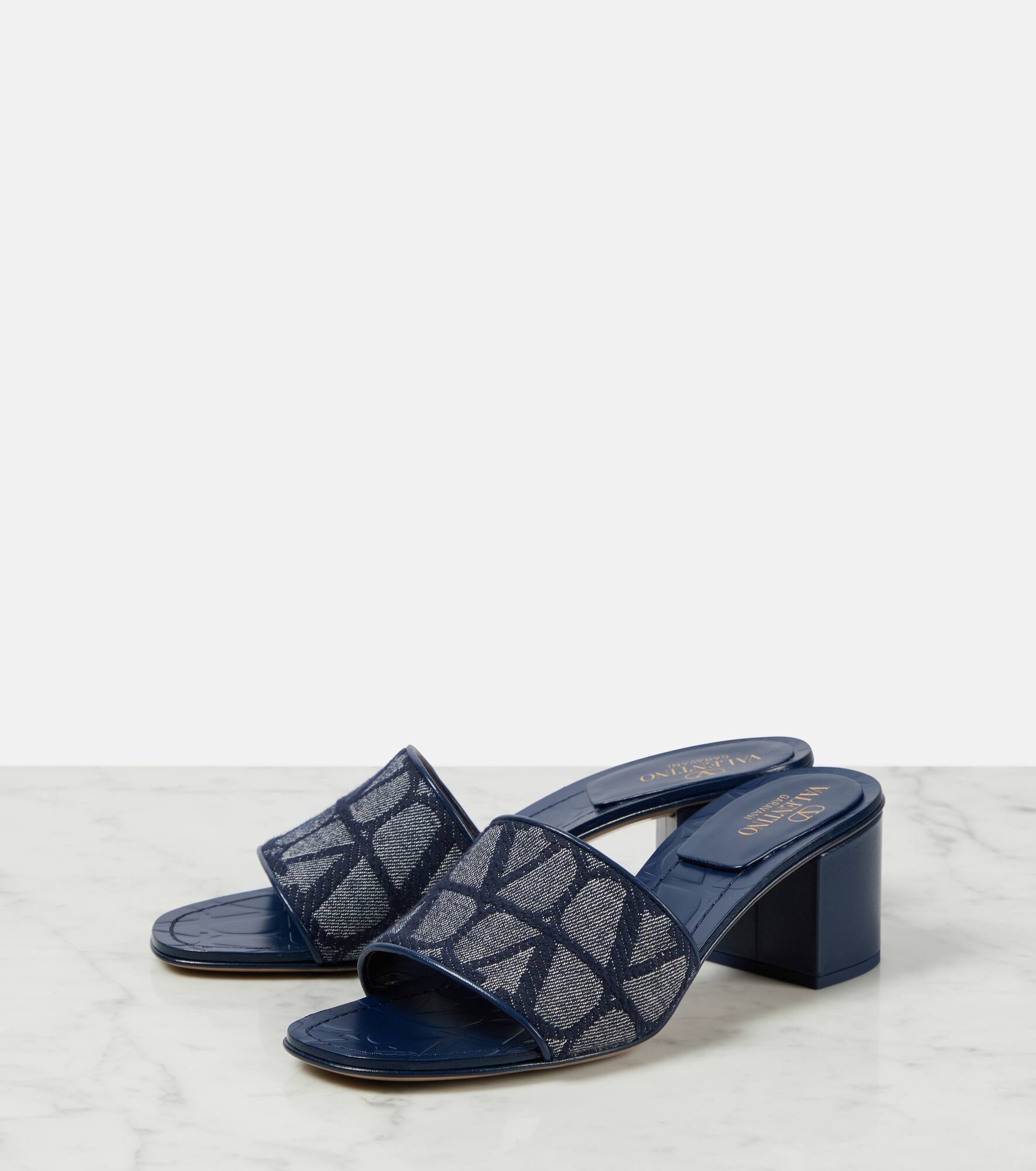 Toile Iconographe leather-trimmed denim slides - 5