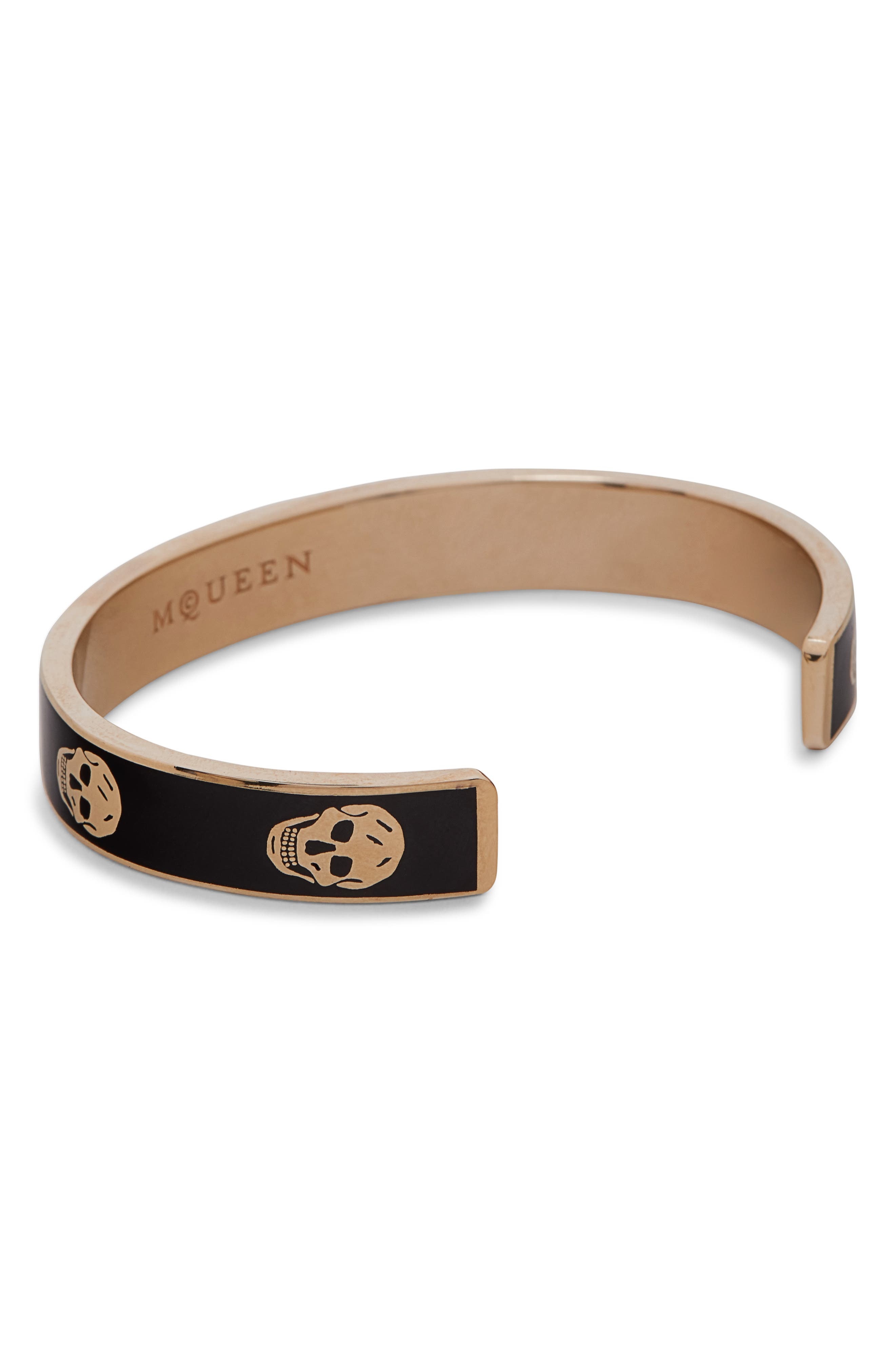McQueen Thin Skull Enamel Cuff Bracelet in Black/Gold at Nordstrom - 4