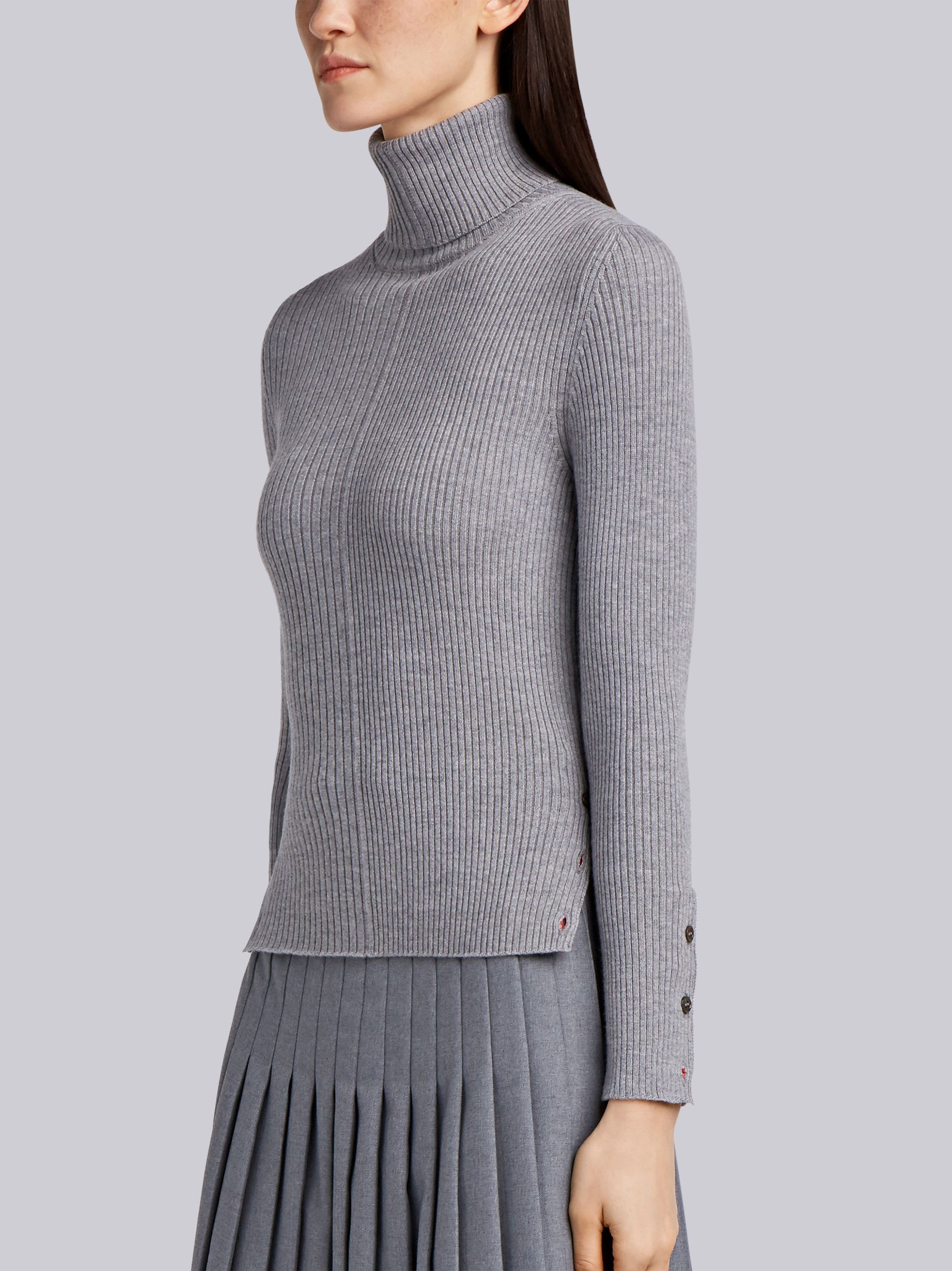 Striped Half-and-Half Rib Knit Turtleneck In Fine Merino Wool - 3