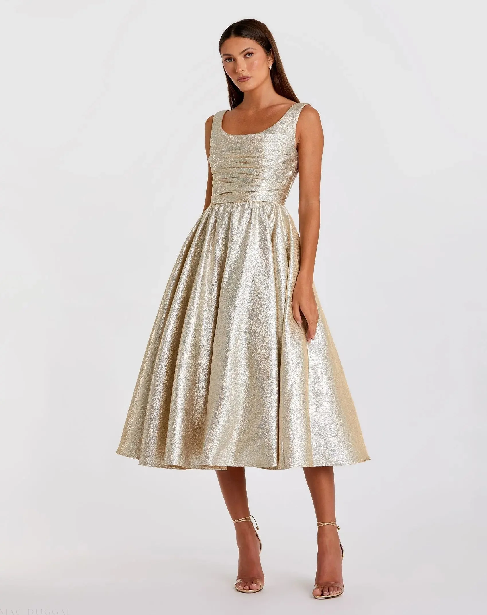 Oyster Square Neck Sleeveless Metallic Midi Dress - 1
