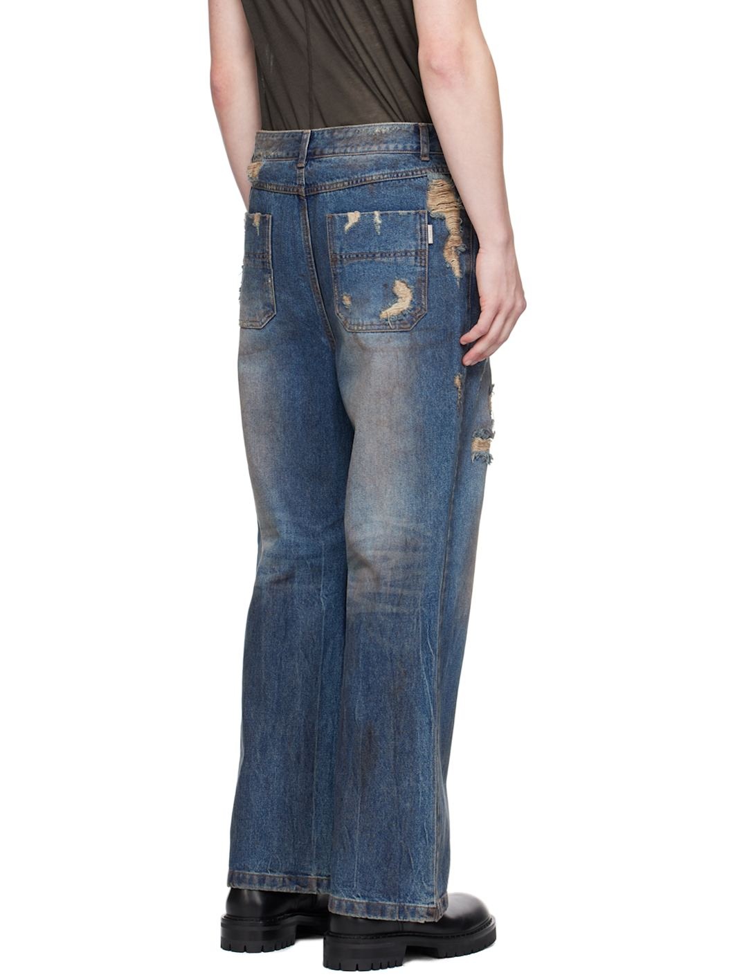 Blue Oil-Washed Jeans - 3