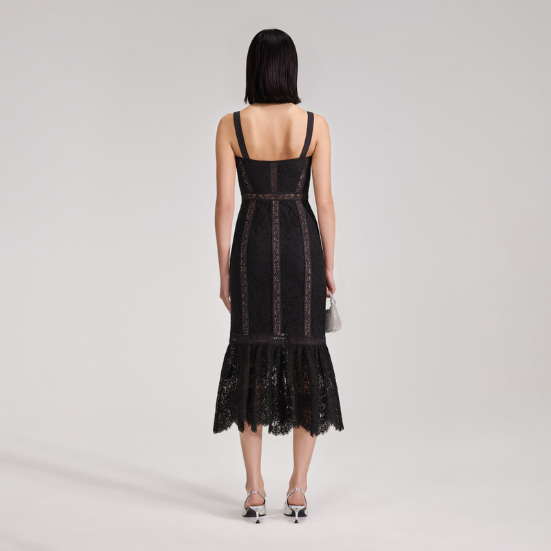 self-portrait Black Cord Lace Insert Midi Dress - PF23-041M-B | REVERSIBLE