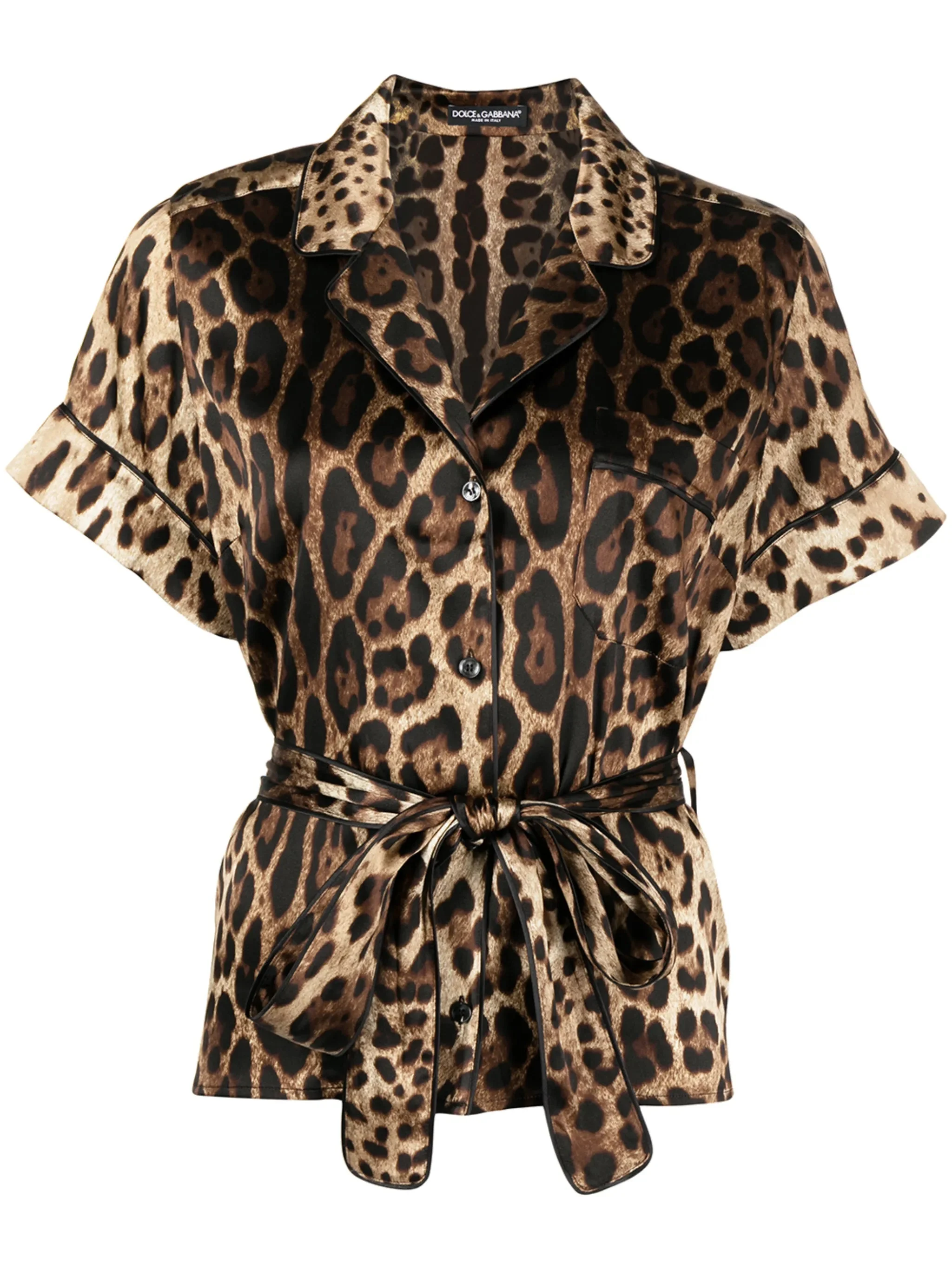 Dolce & Gabbana Leopard-print Belted Silk Shirt - 1