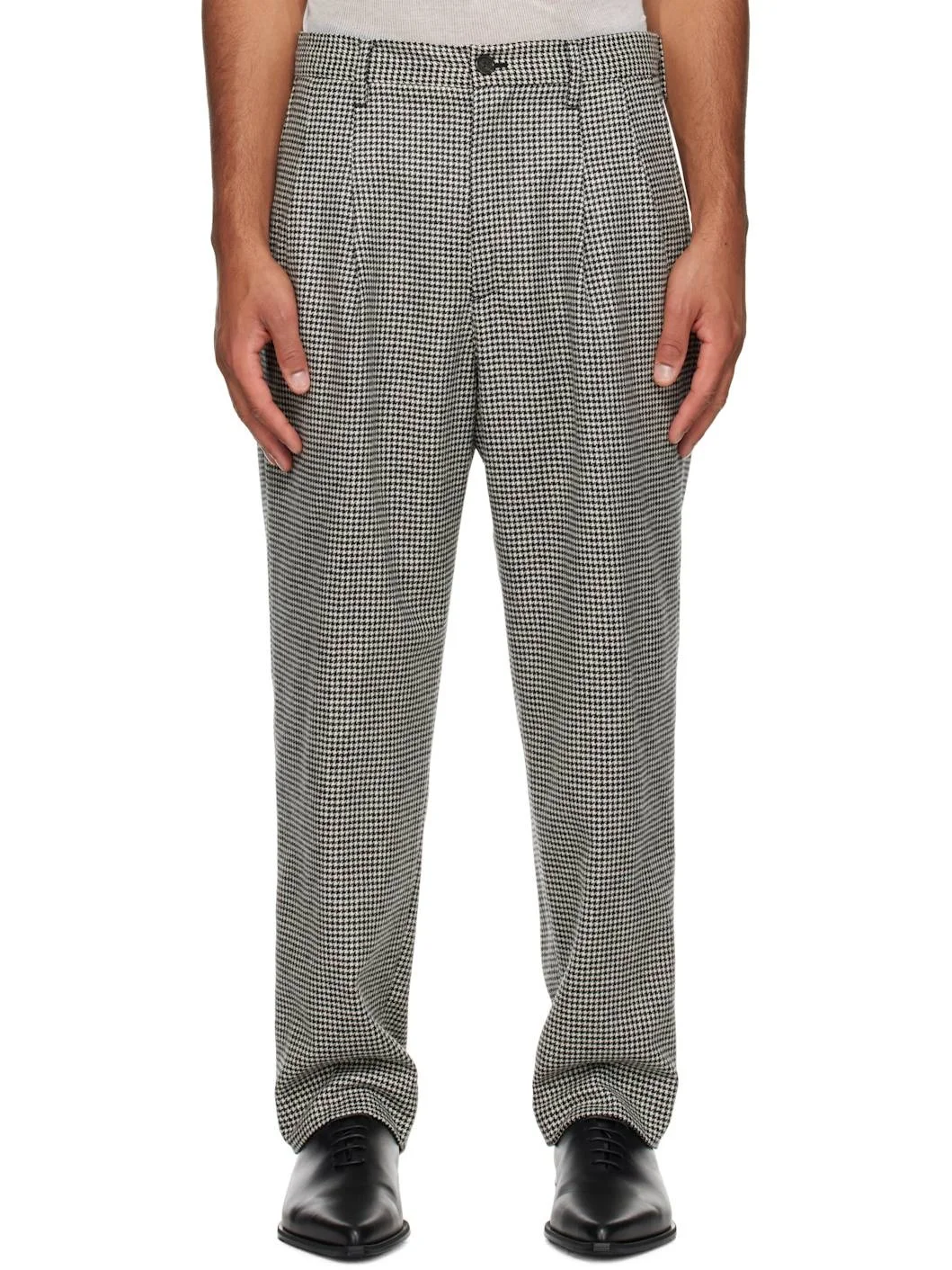 White & Black Two Tuck Front Trousers - 1