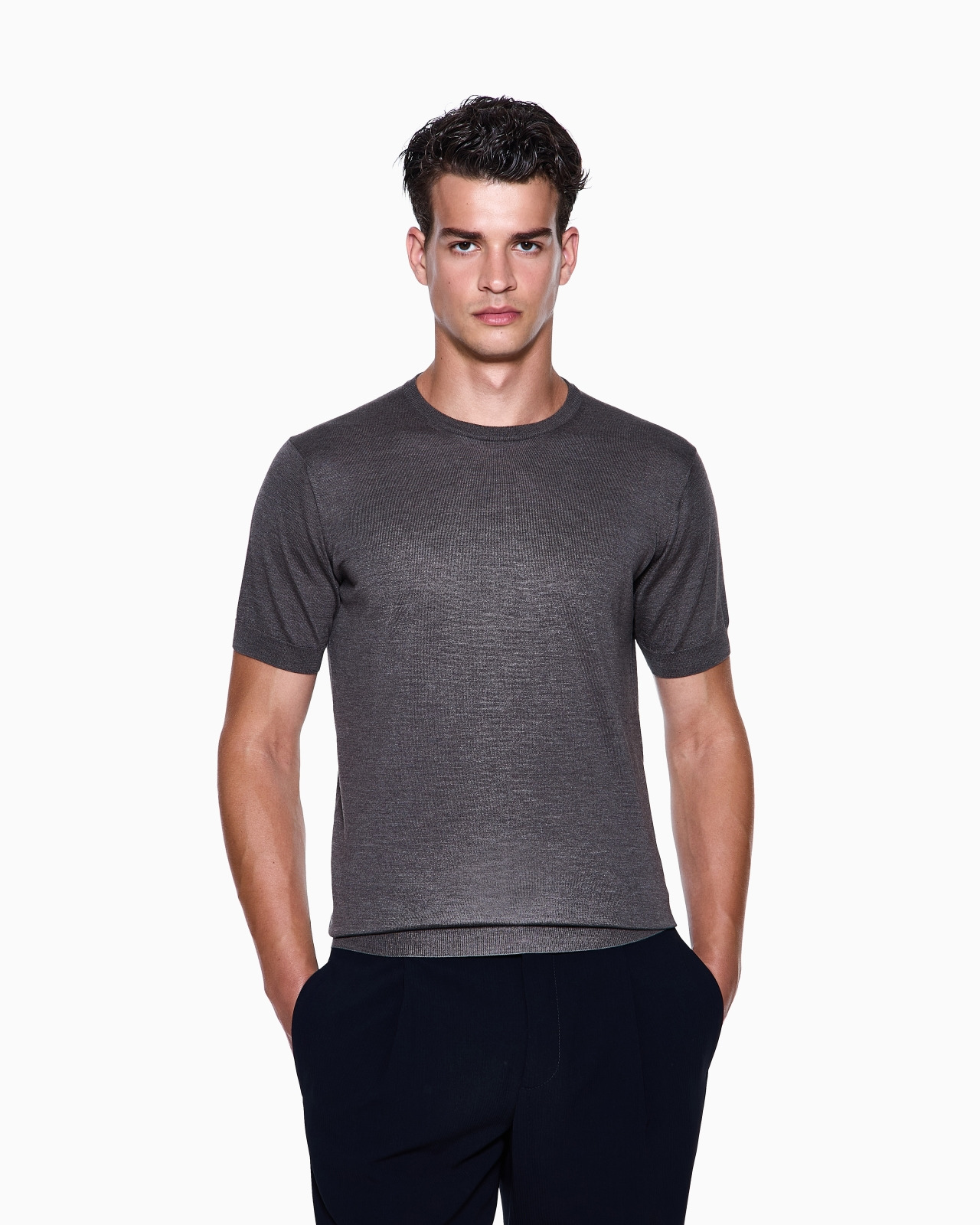 SHORT-SLEEVED, CREW-NECK JUMPER IN SILK AND COTTON - 4
