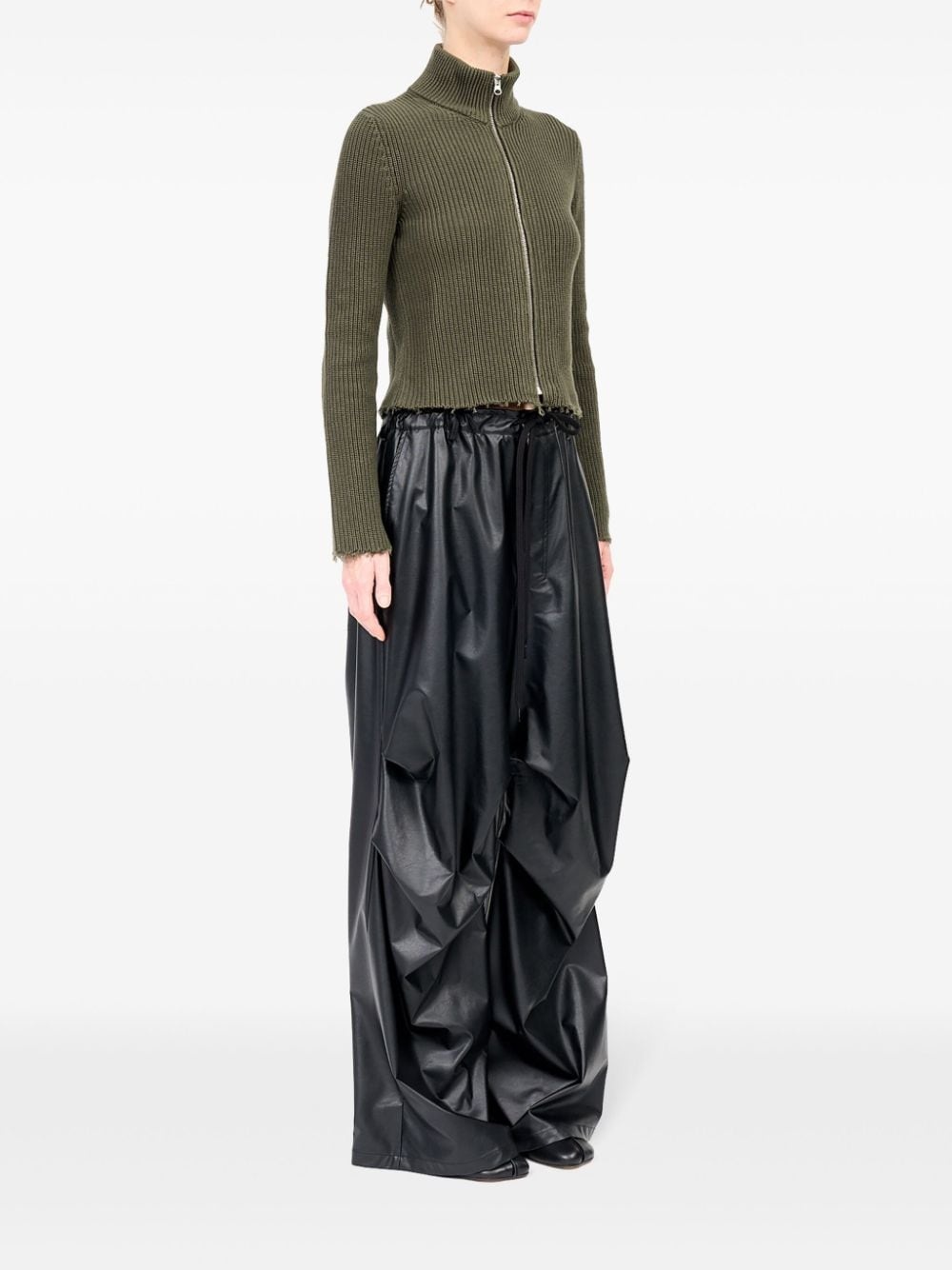 wide-leg crinkled trousers - 3