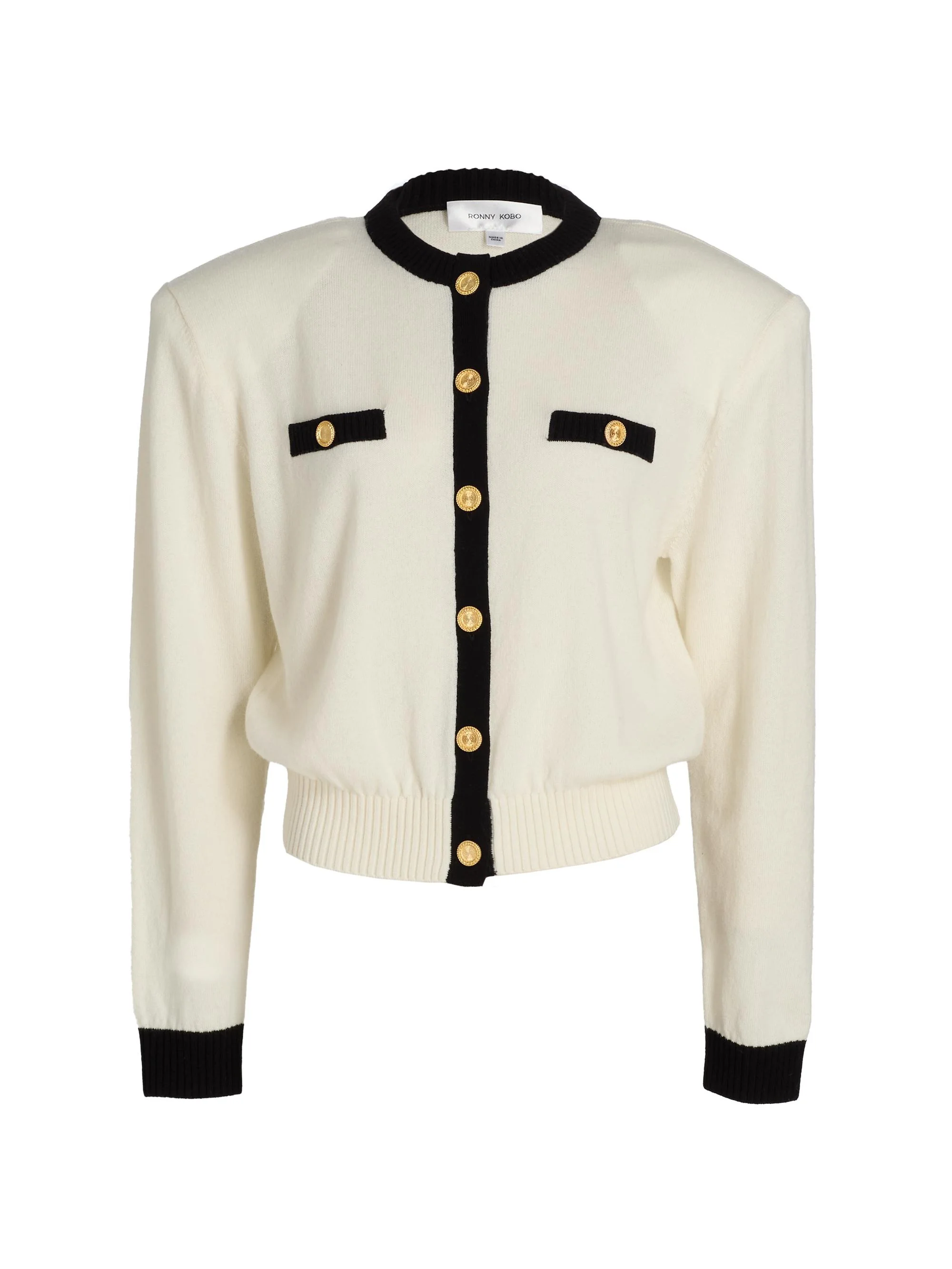 Women's Gemma Tipped Wool-Cashmere Cardigan - White Black - 1