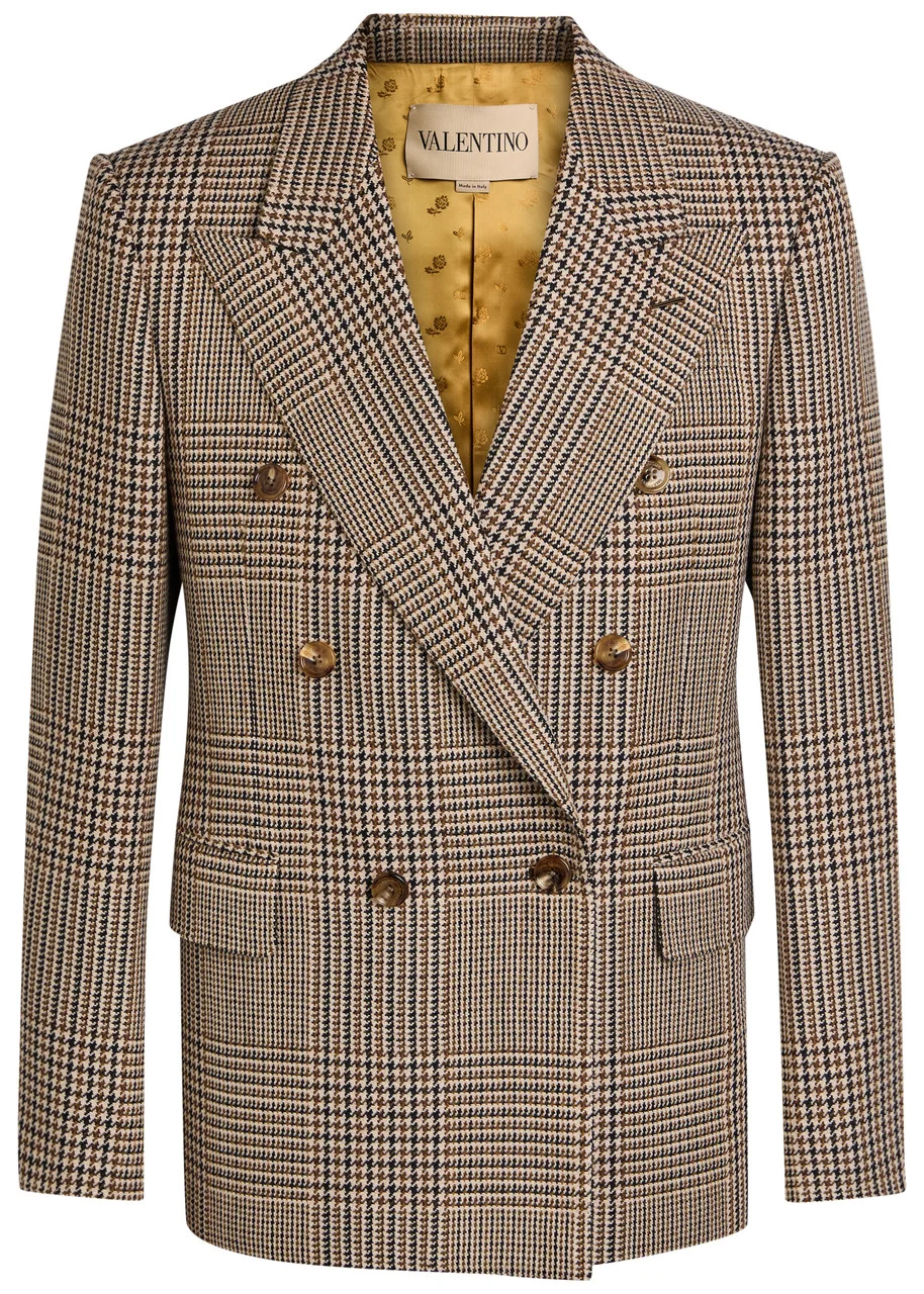 Valentino Garavani Houndstooth Double-breasted Wool Blazer - 1