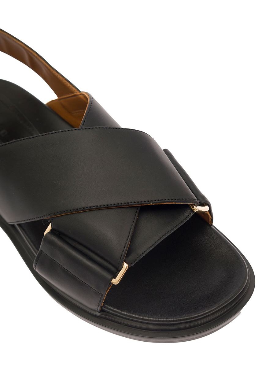 MARNI BLACK CRISS-CROSS SANDALS IN SMOOTH LEATHER WOMAN - 4