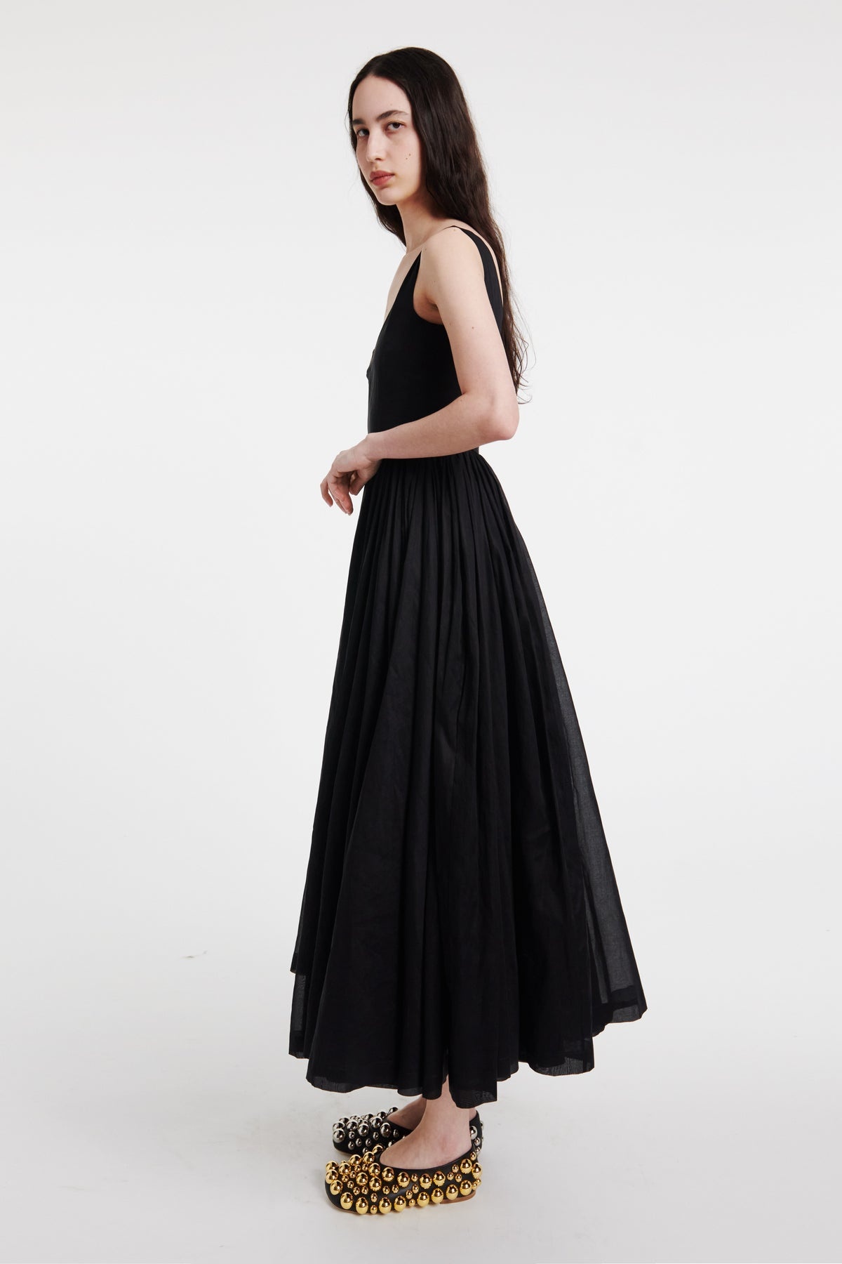 ASYMMETRIC OFF-SHOULDER DRESS WITH GATHERED SKIRT BLACK - 4