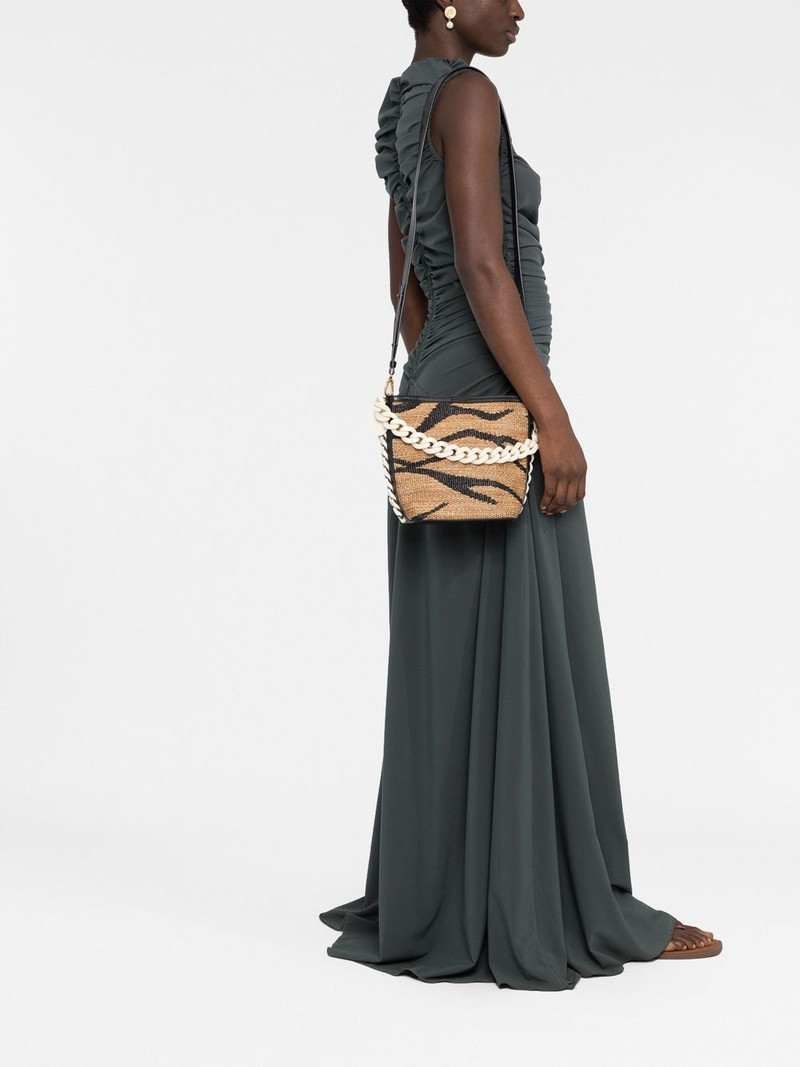 Stella McCartney tiger jacquard raffia bucket bag outlook
