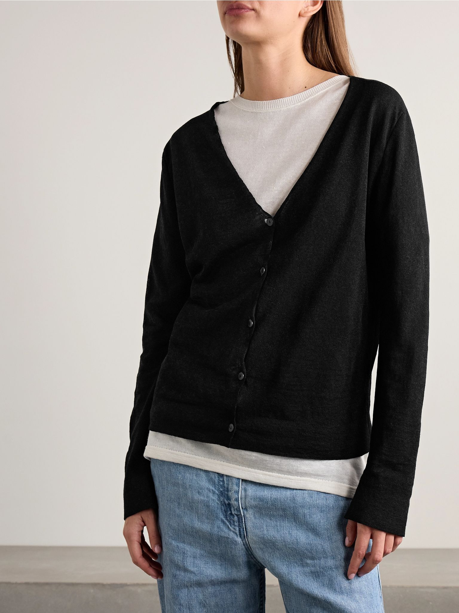 Jheel linen-blend cardigan Black - 3