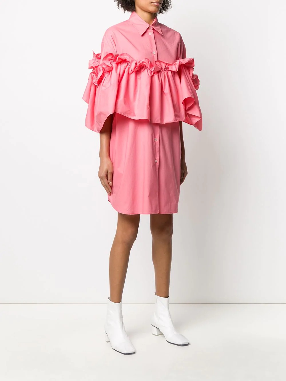 ruffle layered shirt dress - 3