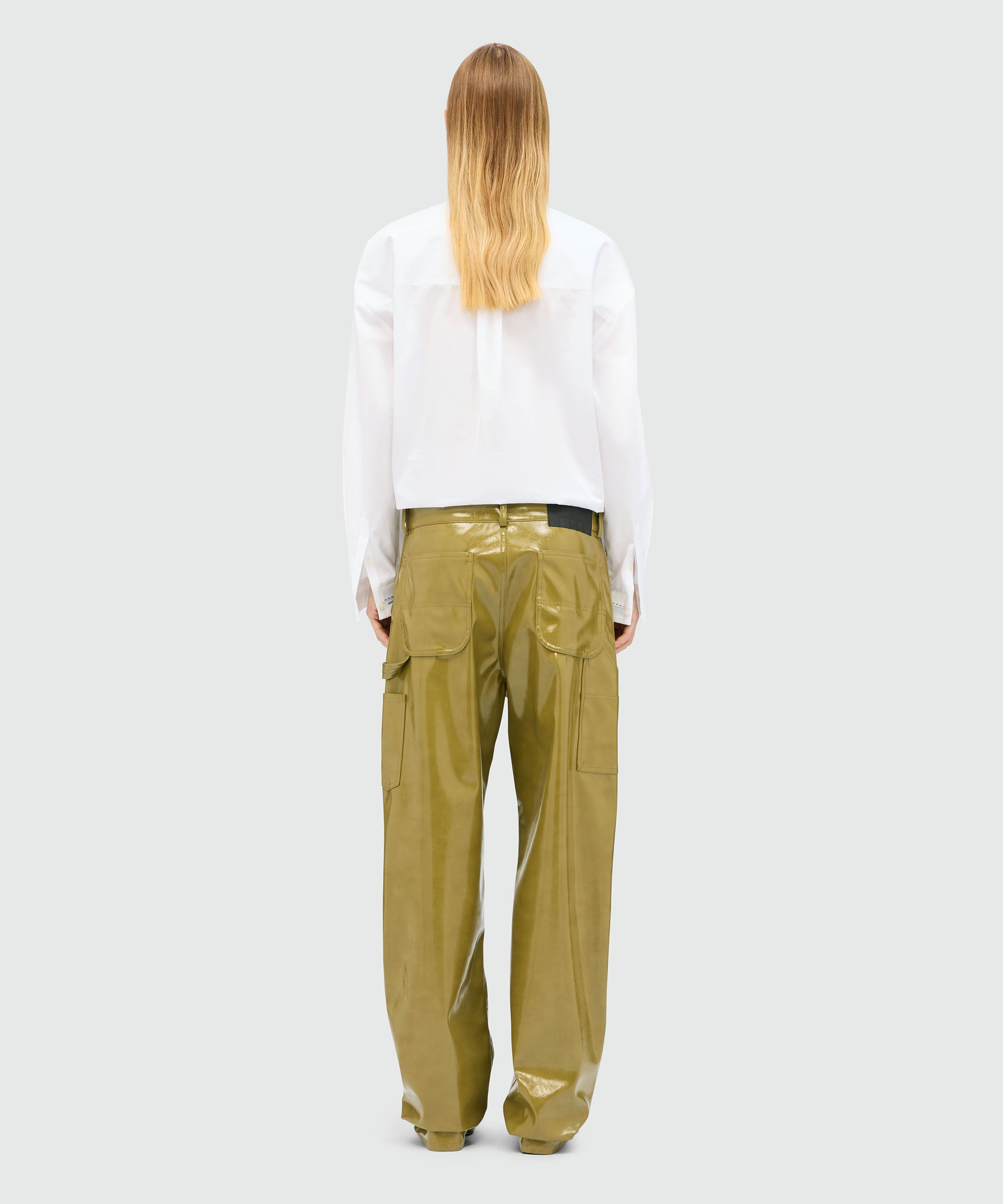 Olive green vinyl baggy trousers - 3