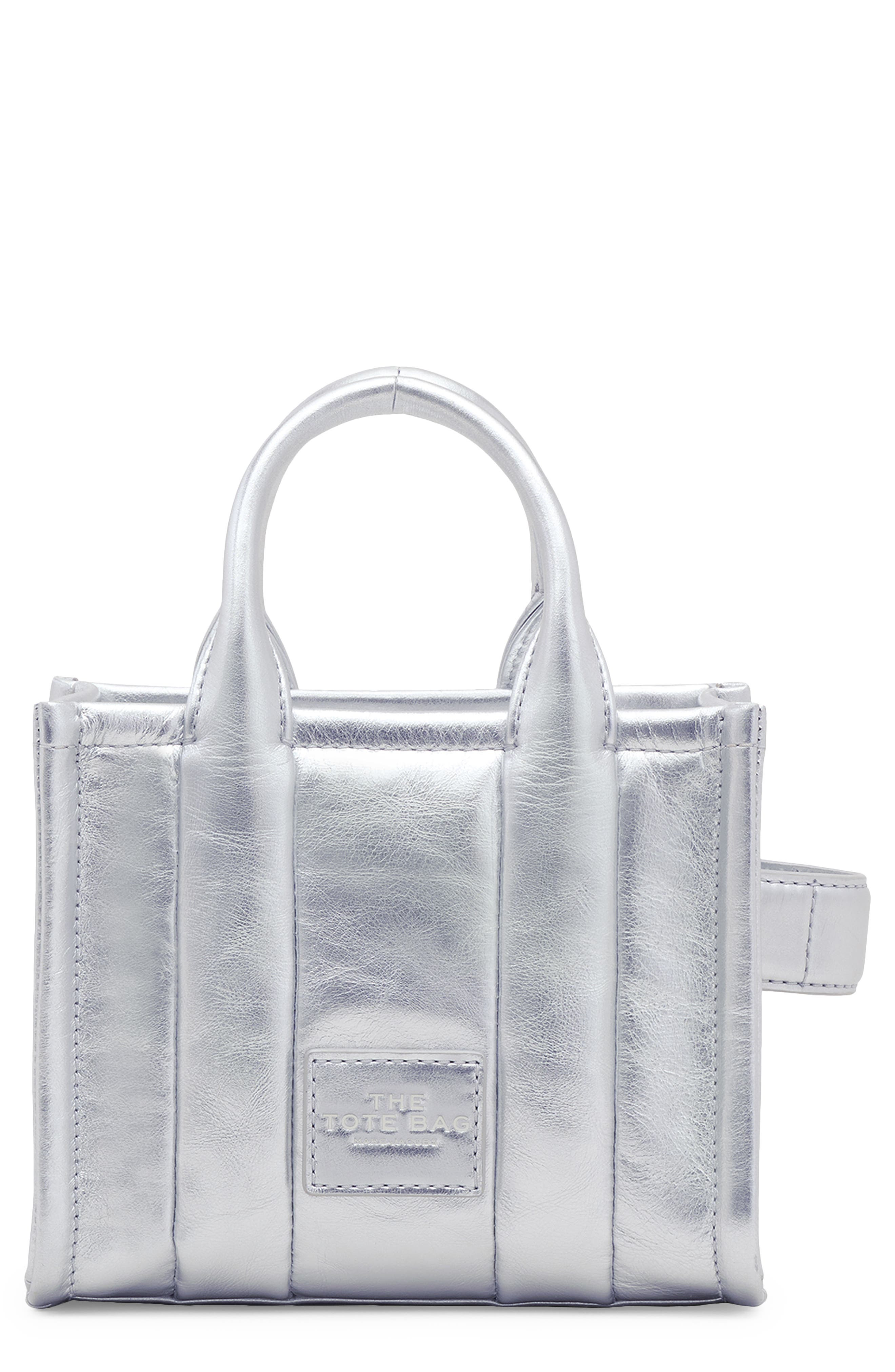Marc Jacobs The Metallic Leather Crossbody Tote Bag in Silver at Nordstrom - 1