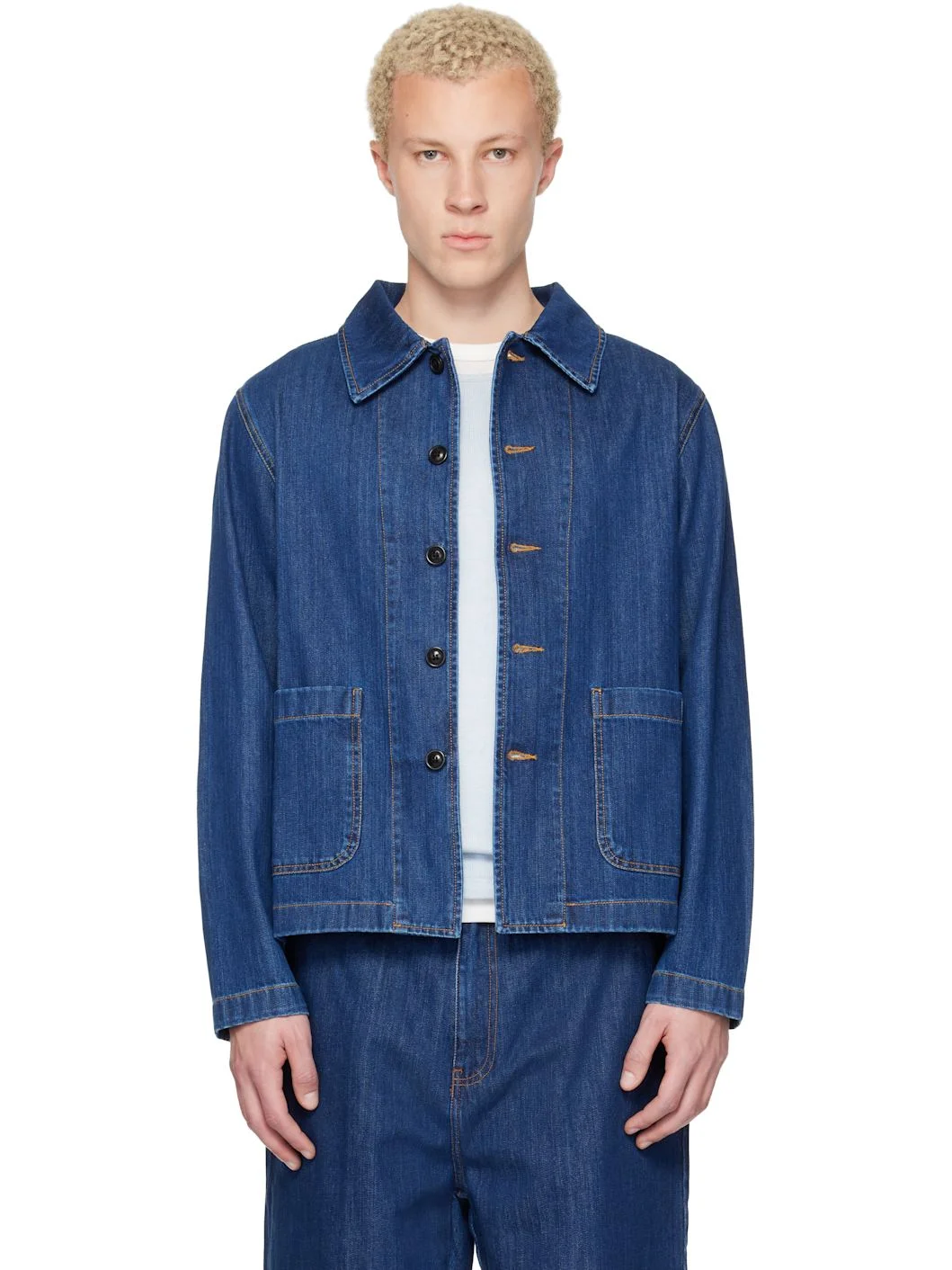 Blue Cropped Worker's Denim Jacket - 1